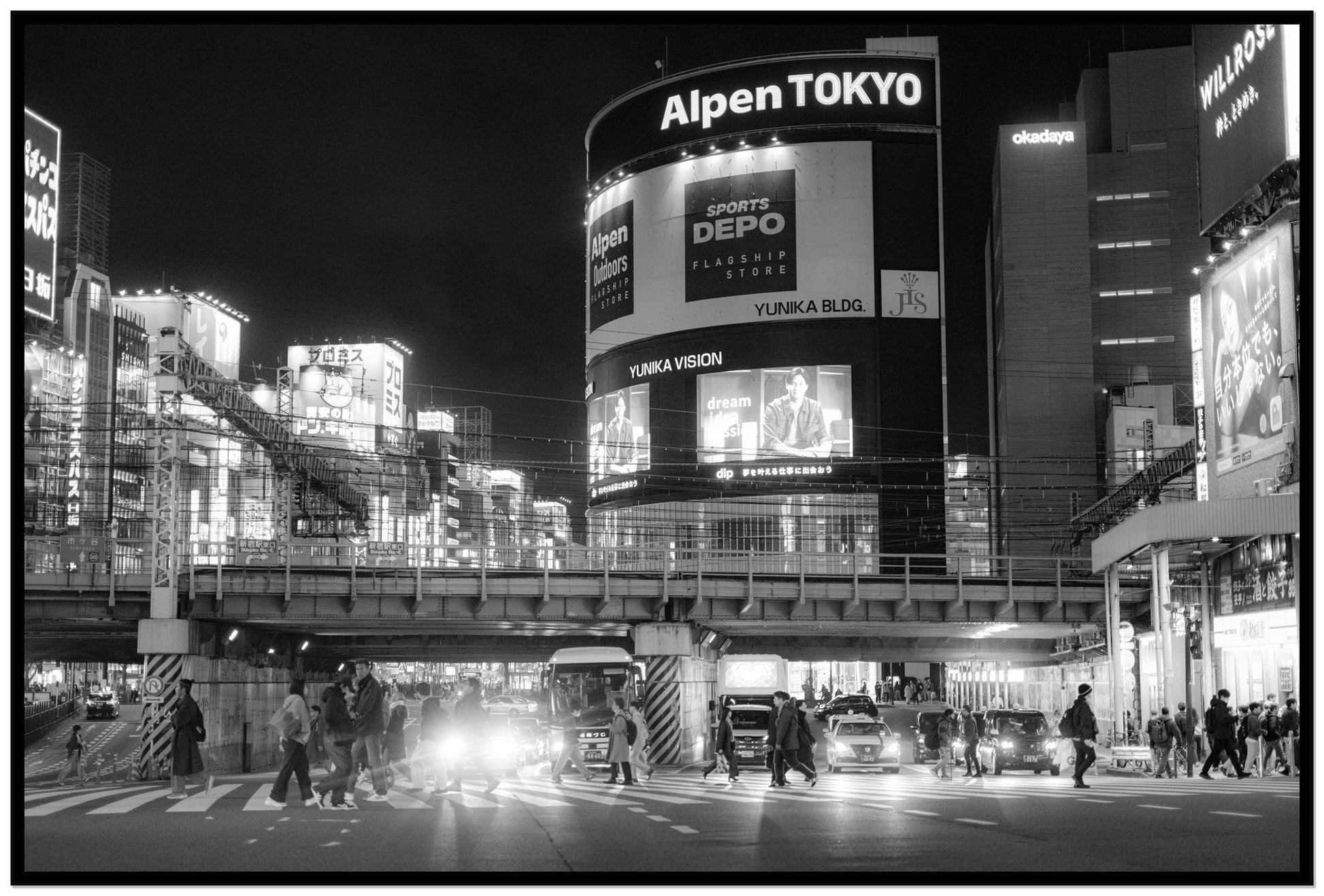 Night In Tokyo by Dylan Ozanich, 48×72 Full Bleed Print in a Black frame