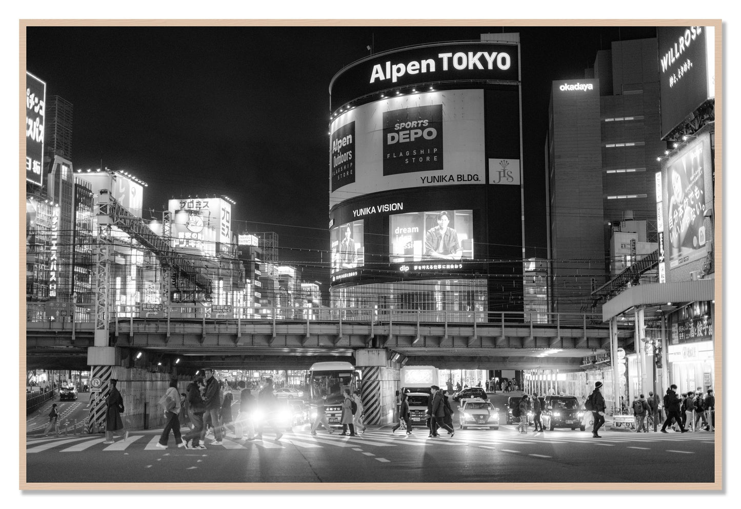 Night In Tokyo by Dylan Ozanich, 48×72 Full Bleed Print in a Maple frame