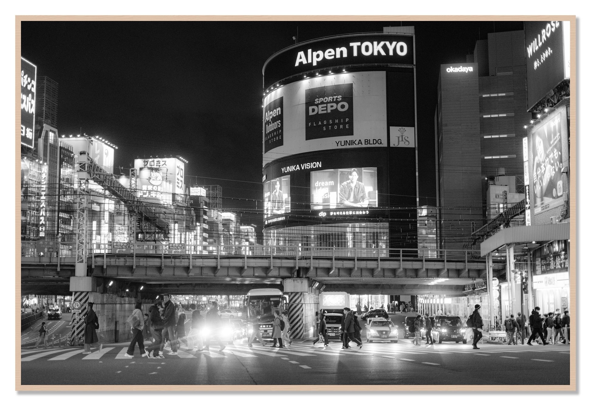 Night In Tokyo by Dylan Ozanich, 48×72 Full Bleed Print in a Maple frame