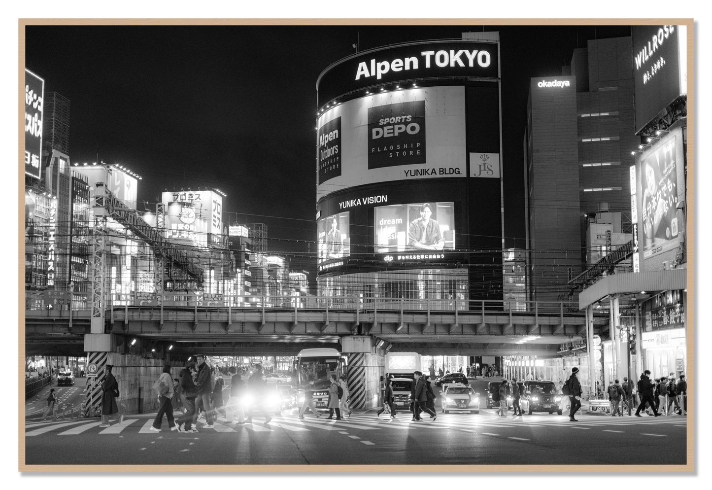Night In Tokyo by Dylan Ozanich, 48×72 Full Bleed Print in an Oak frame