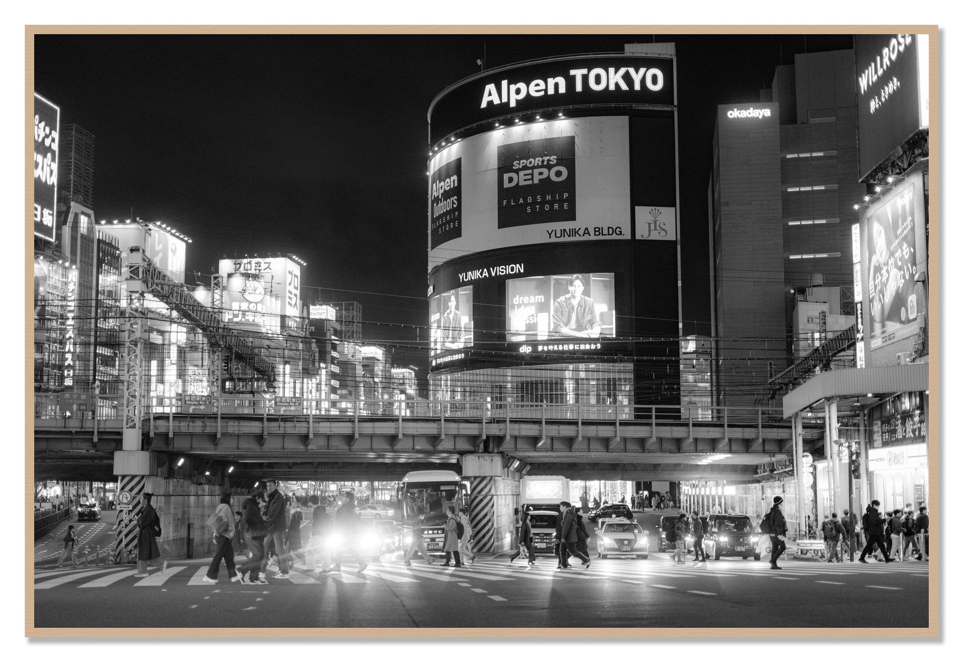 Night In Tokyo by Dylan Ozanich, 48×72 Full Bleed Print in an Oak frame