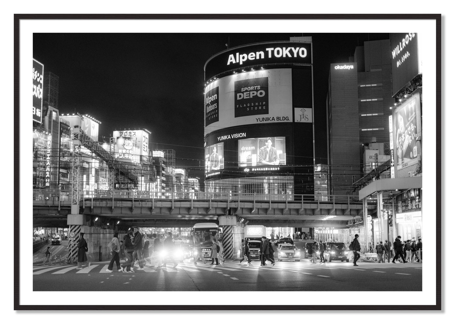 Framed photograph of Night In Tokyo by Dylan Ozanich, Black Walnut frame, Borders
