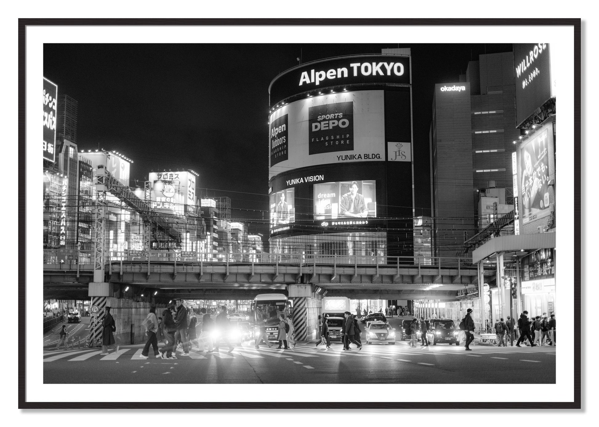 Framed photograph of Night In Tokyo by Dylan Ozanich, Black Walnut frame, Borders