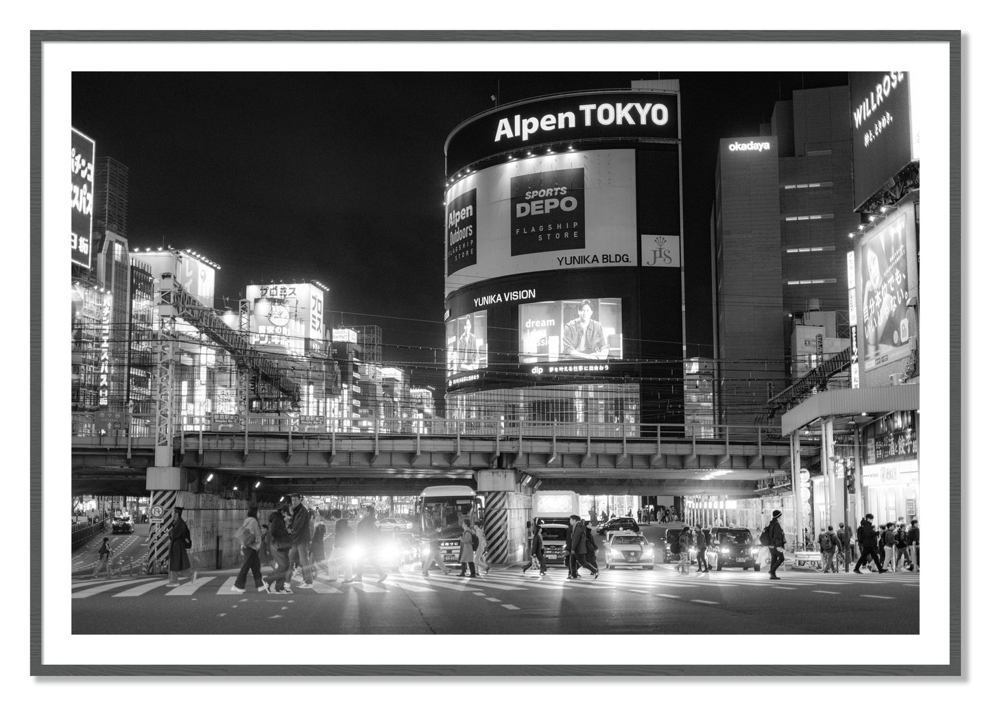 Framed photograph of Night In Tokyo by Dylan Ozanich, Grey frame, Borders