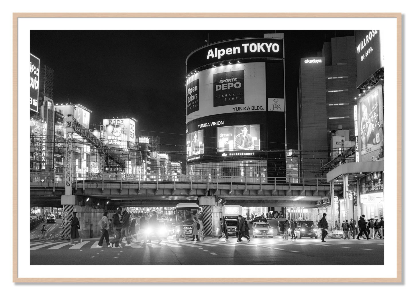 Framed photograph of Night In Tokyo by Dylan Ozanich, Maple frame, Borders