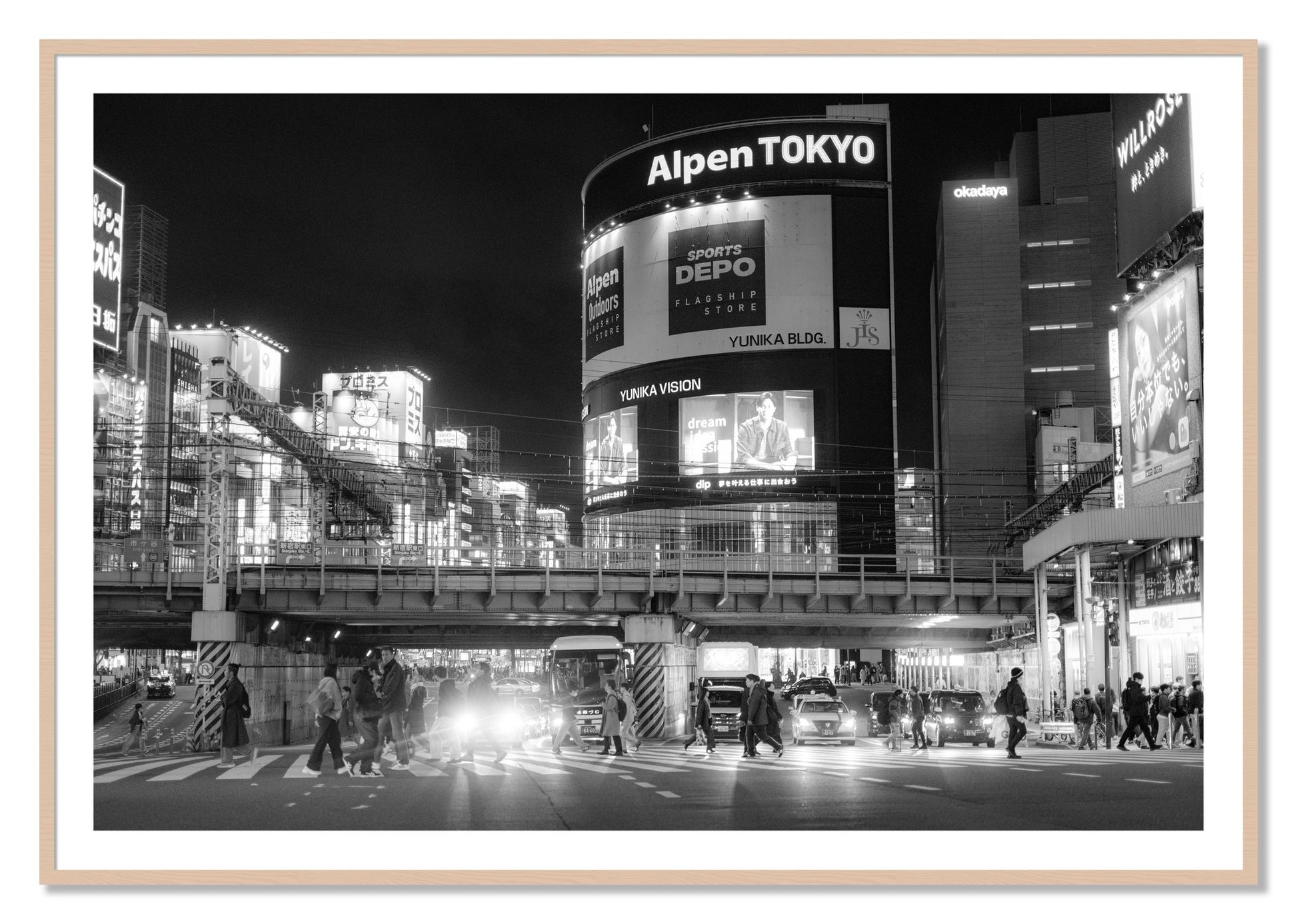 Framed photograph of Night In Tokyo by Dylan Ozanich, Maple frame, Borders