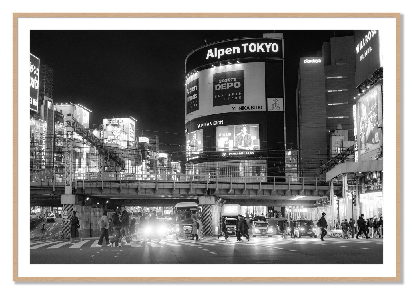 Framed photograph of Night In Tokyo by Dylan Ozanich, Oak frame, Borders