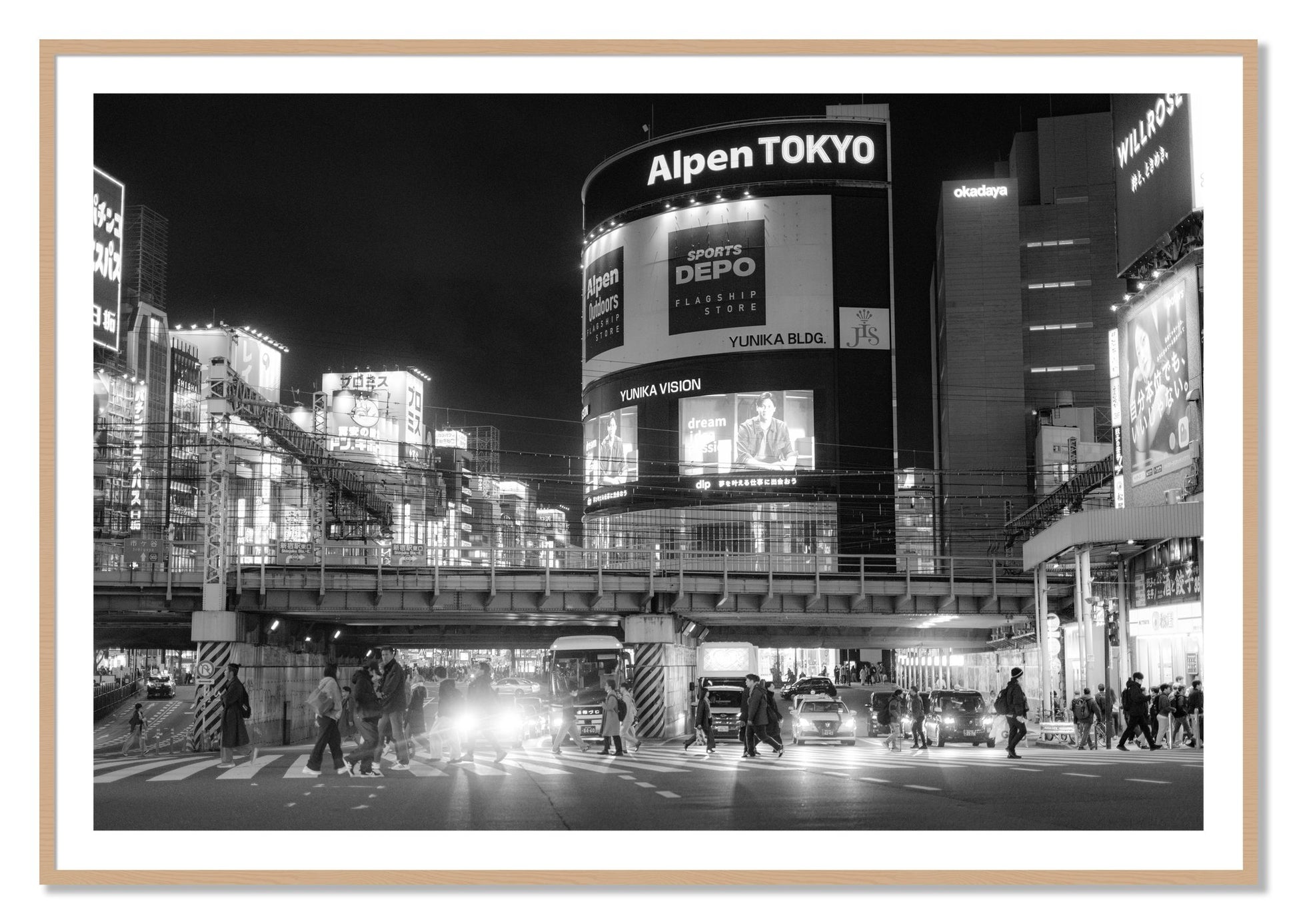 Framed photograph of Night In Tokyo by Dylan Ozanich, Oak frame, Borders