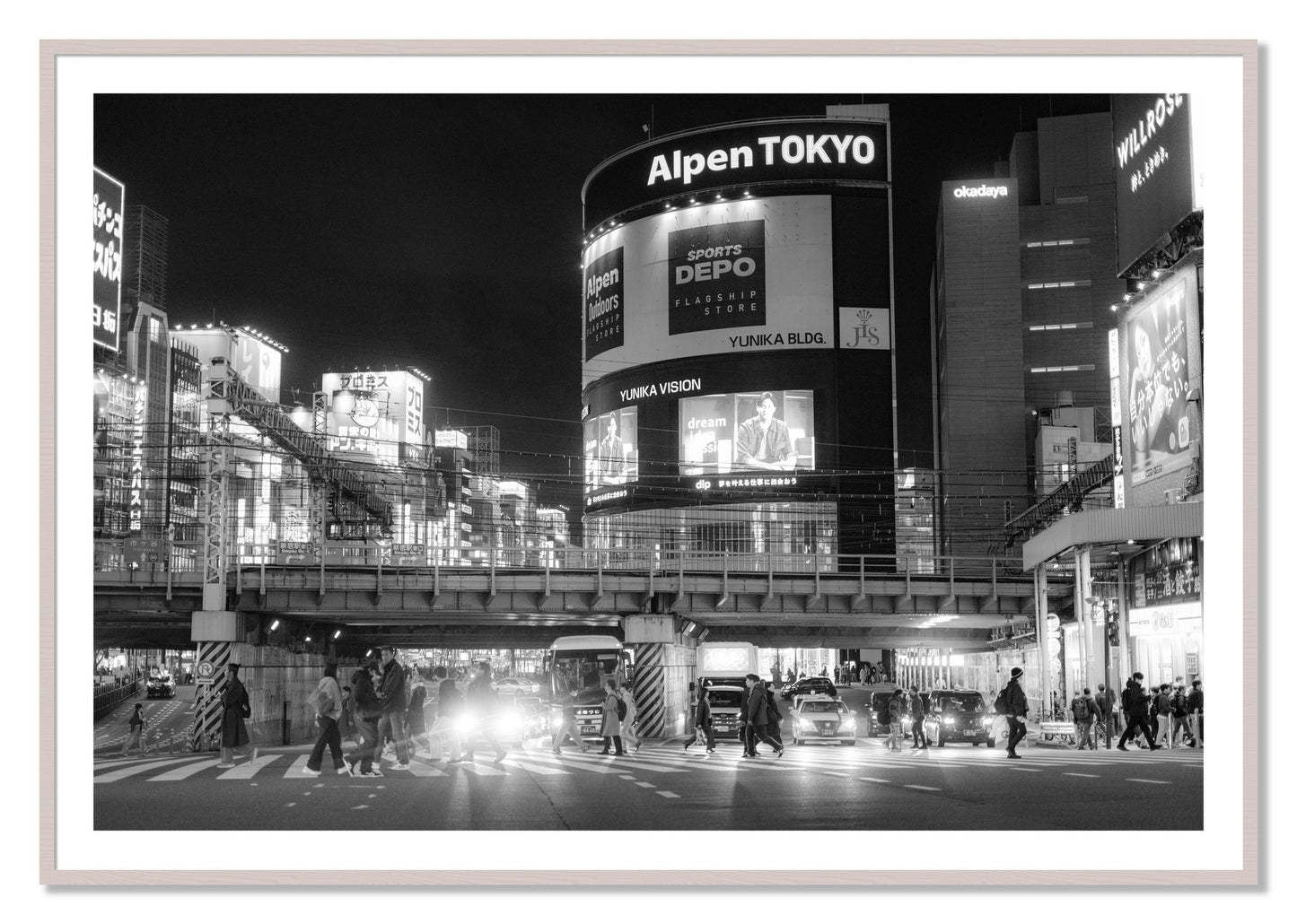 Framed photograph of Night In Tokyo by Dylan Ozanich, White Maple frame, Borders