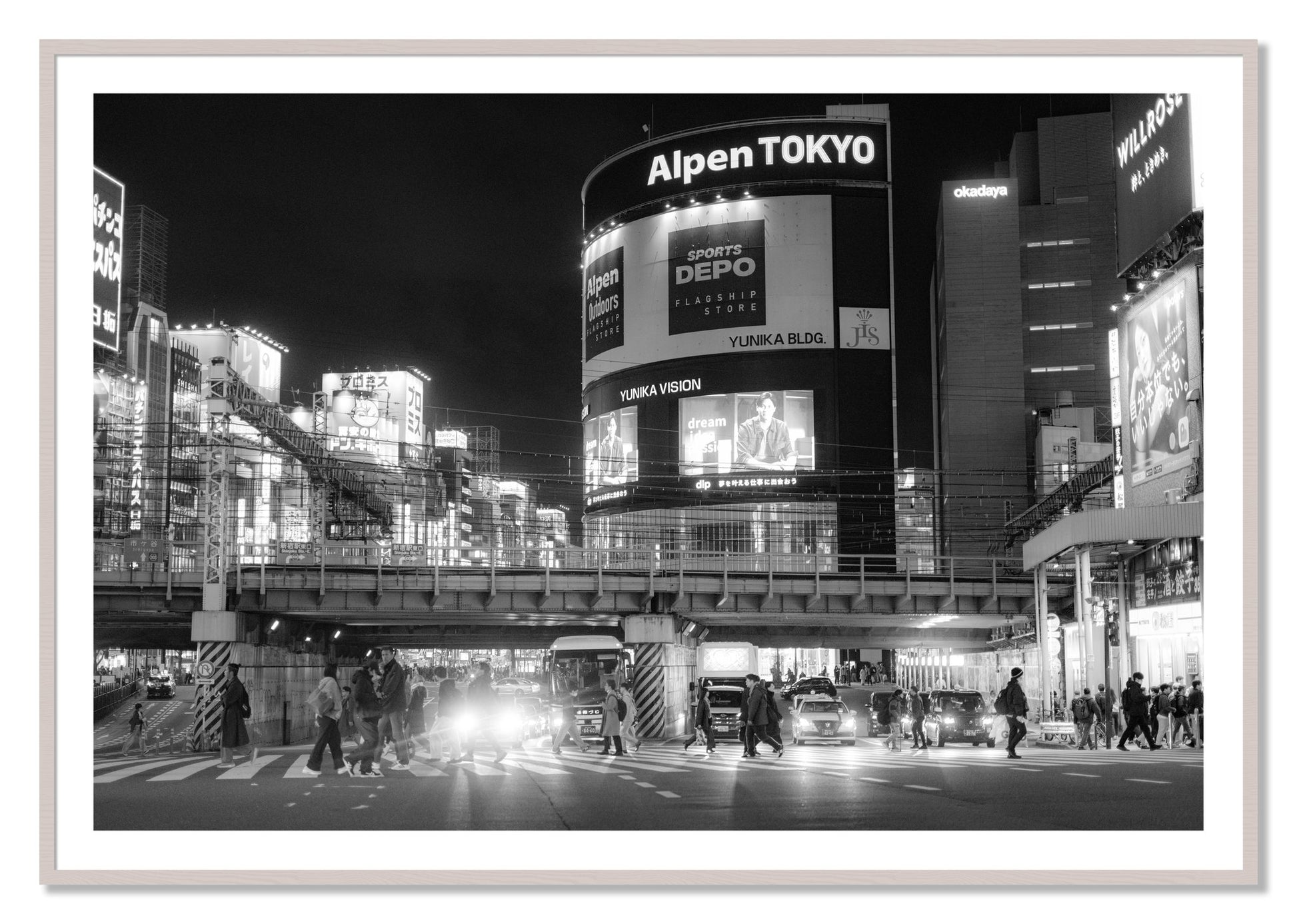 Framed photograph of Night In Tokyo by Dylan Ozanich, White Maple frame, Borders