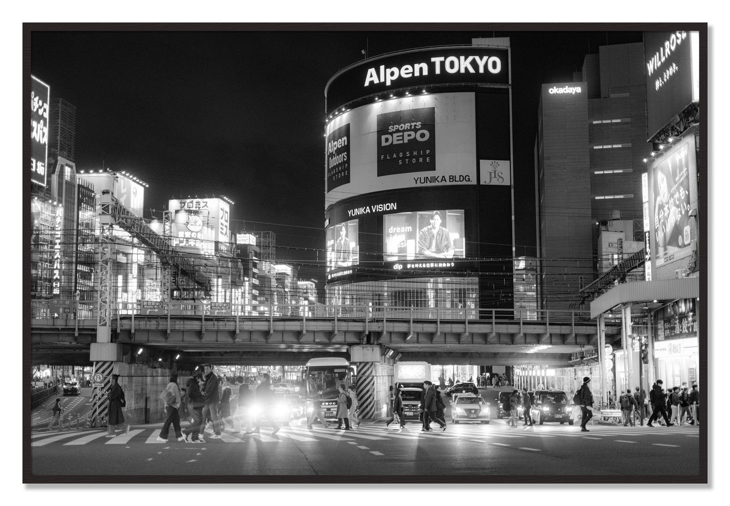 Framed photograph of Night In Tokyo by Dylan Ozanich, Black Walnut frame, Full Bleed