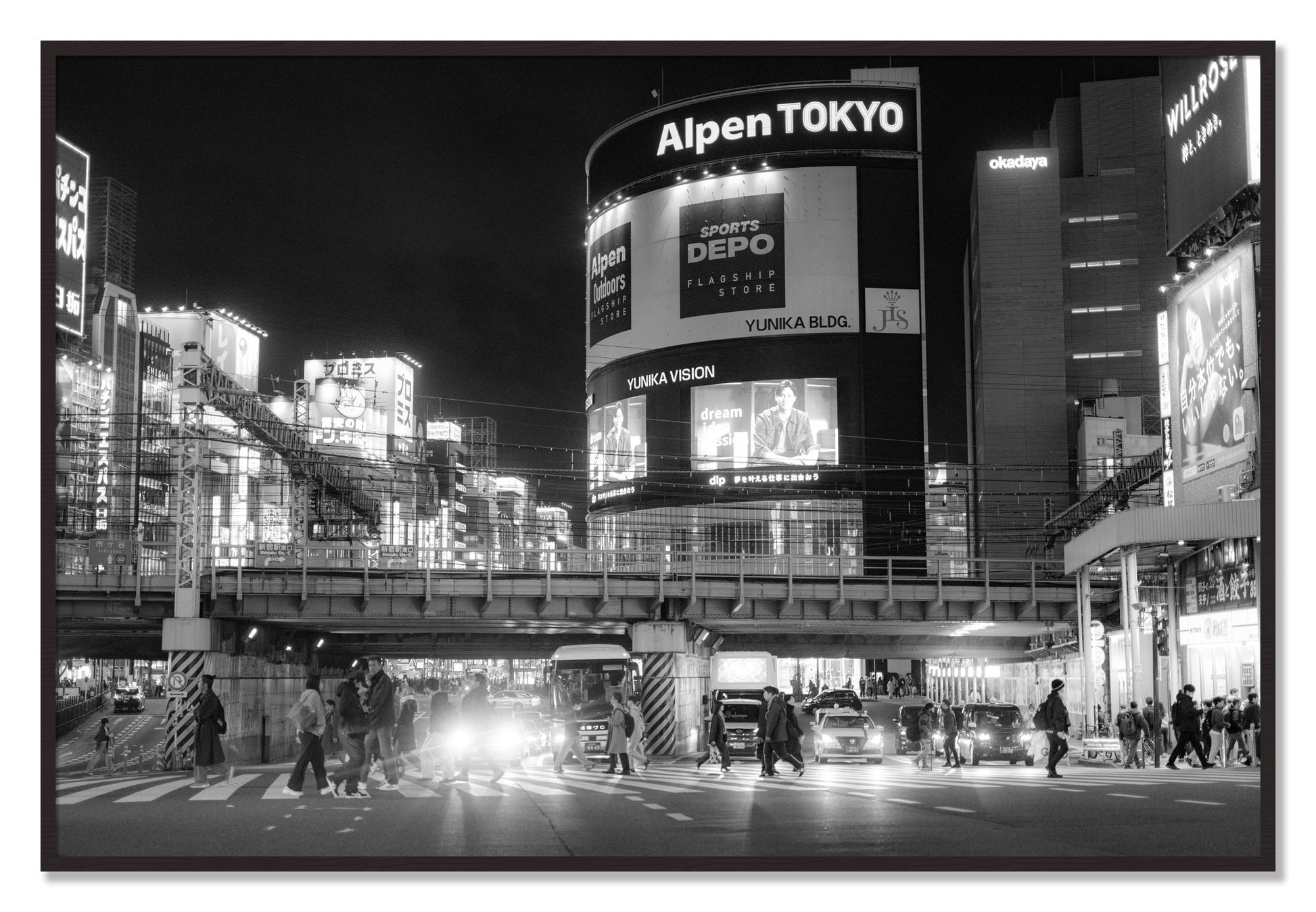 Framed photograph of Night In Tokyo by Dylan Ozanich, Black Walnut frame, Full Bleed
