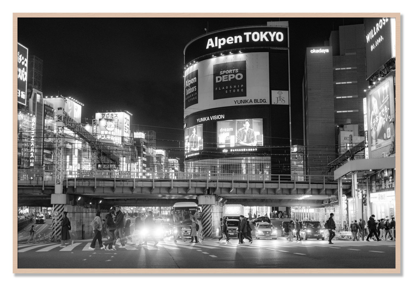 Framed photograph of Night In Tokyo by Dylan Ozanich, Maple frame, Full Bleed