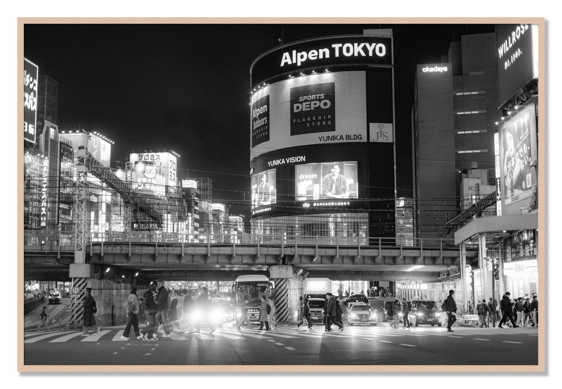 Framed photograph of Night In Tokyo by Dylan Ozanich, Maple frame, Full Bleed