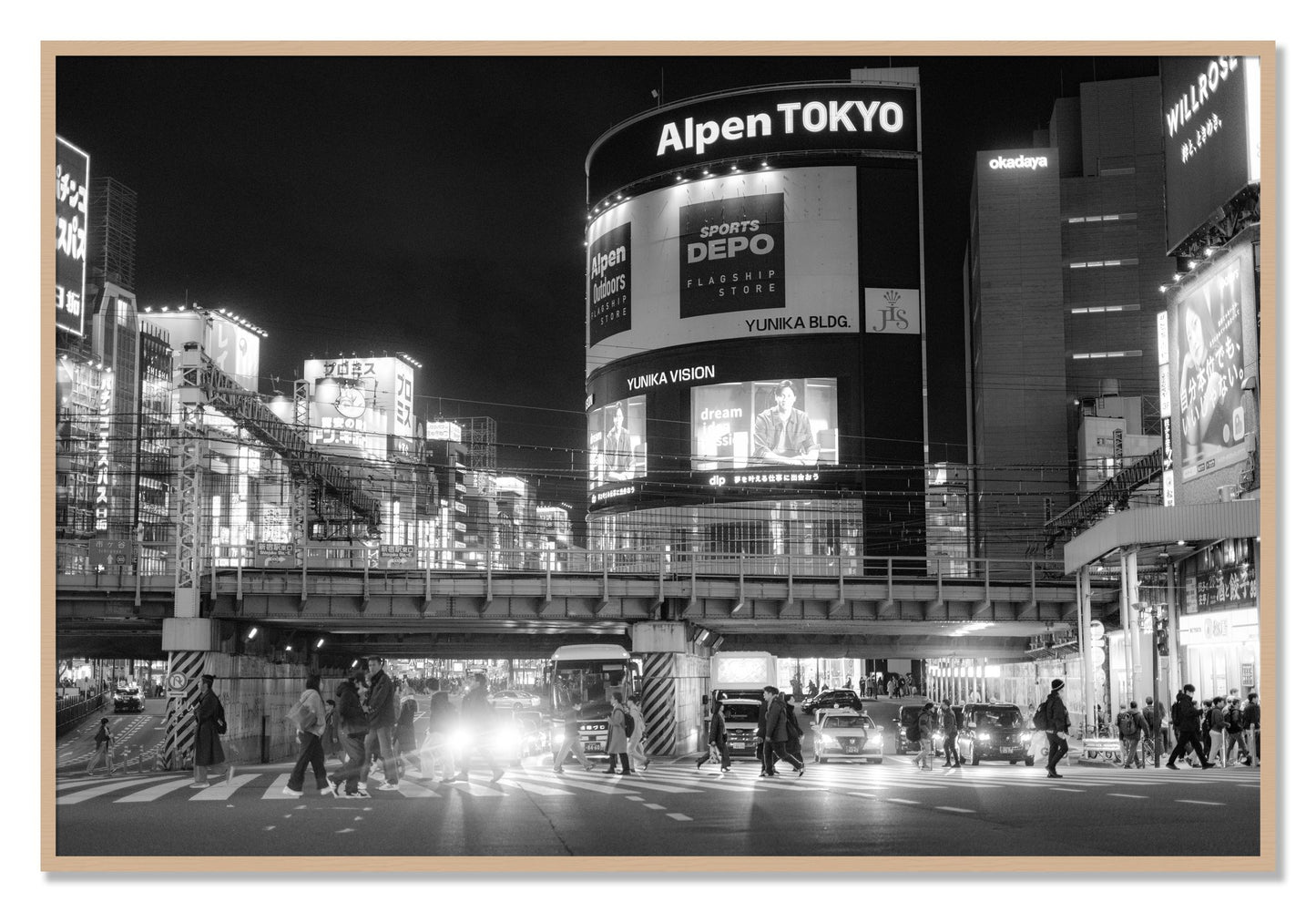 Framed photograph of Night In Tokyo by Dylan Ozanich, Oak frame, Full Bleed