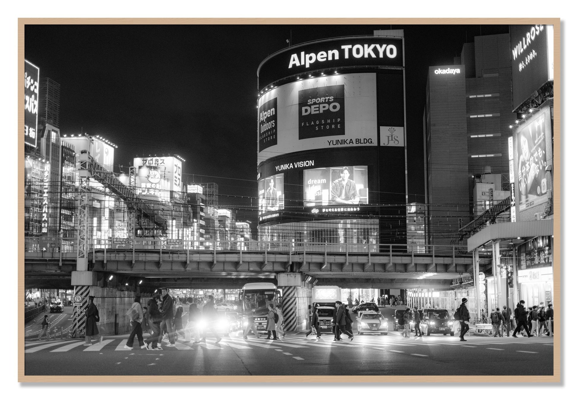 Framed photograph of Night In Tokyo by Dylan Ozanich, Oak frame, Full Bleed