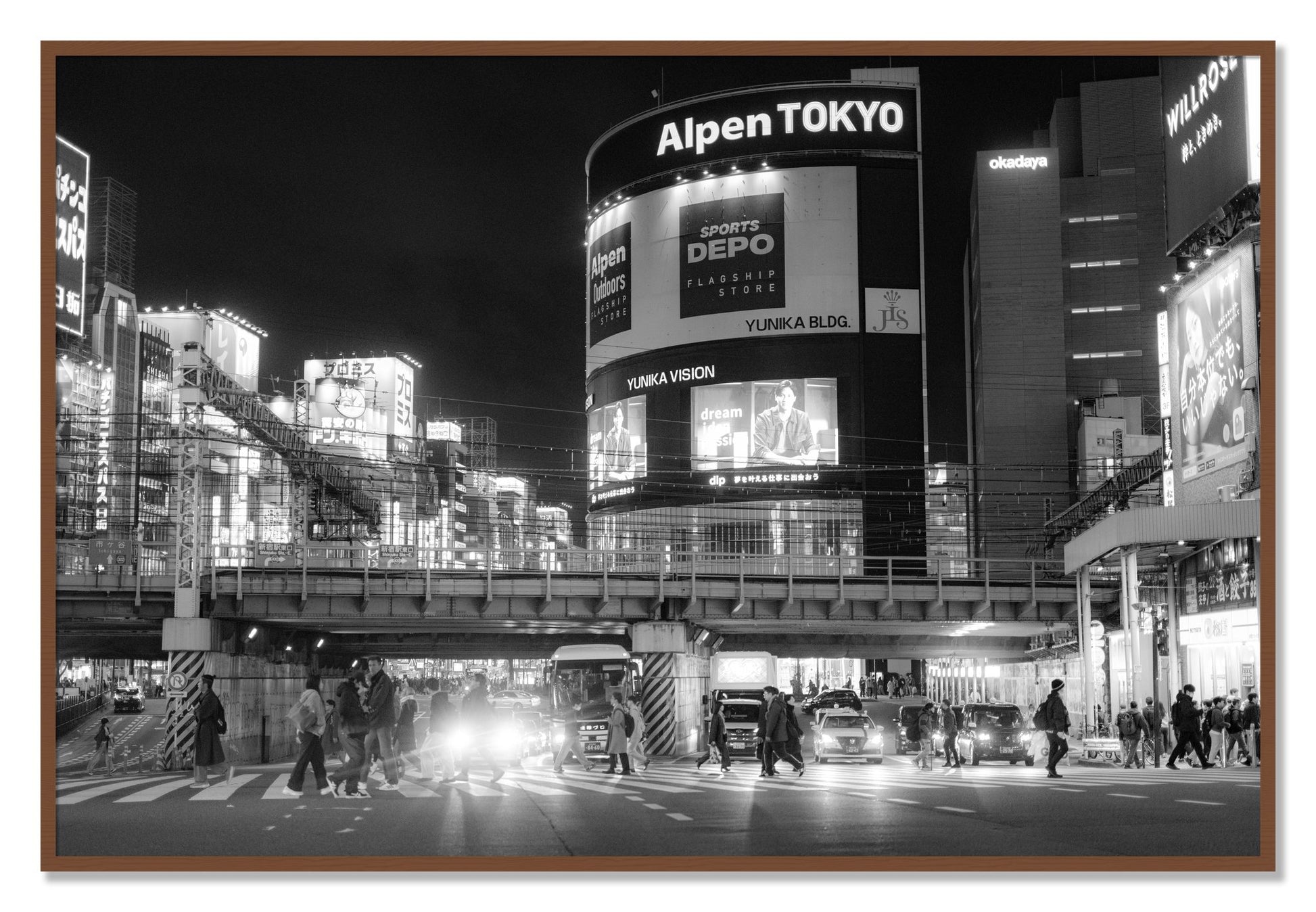 Framed photograph of Night In Tokyo by Dylan Ozanich, Walnut frame, Full Bleed