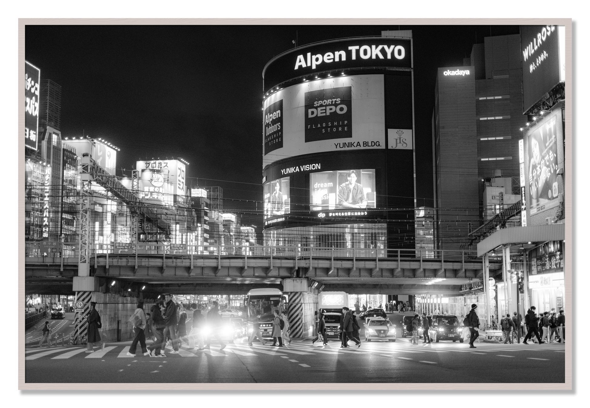 Framed photograph of Night In Tokyo by Dylan Ozanich, White Maple frame, Full Bleed