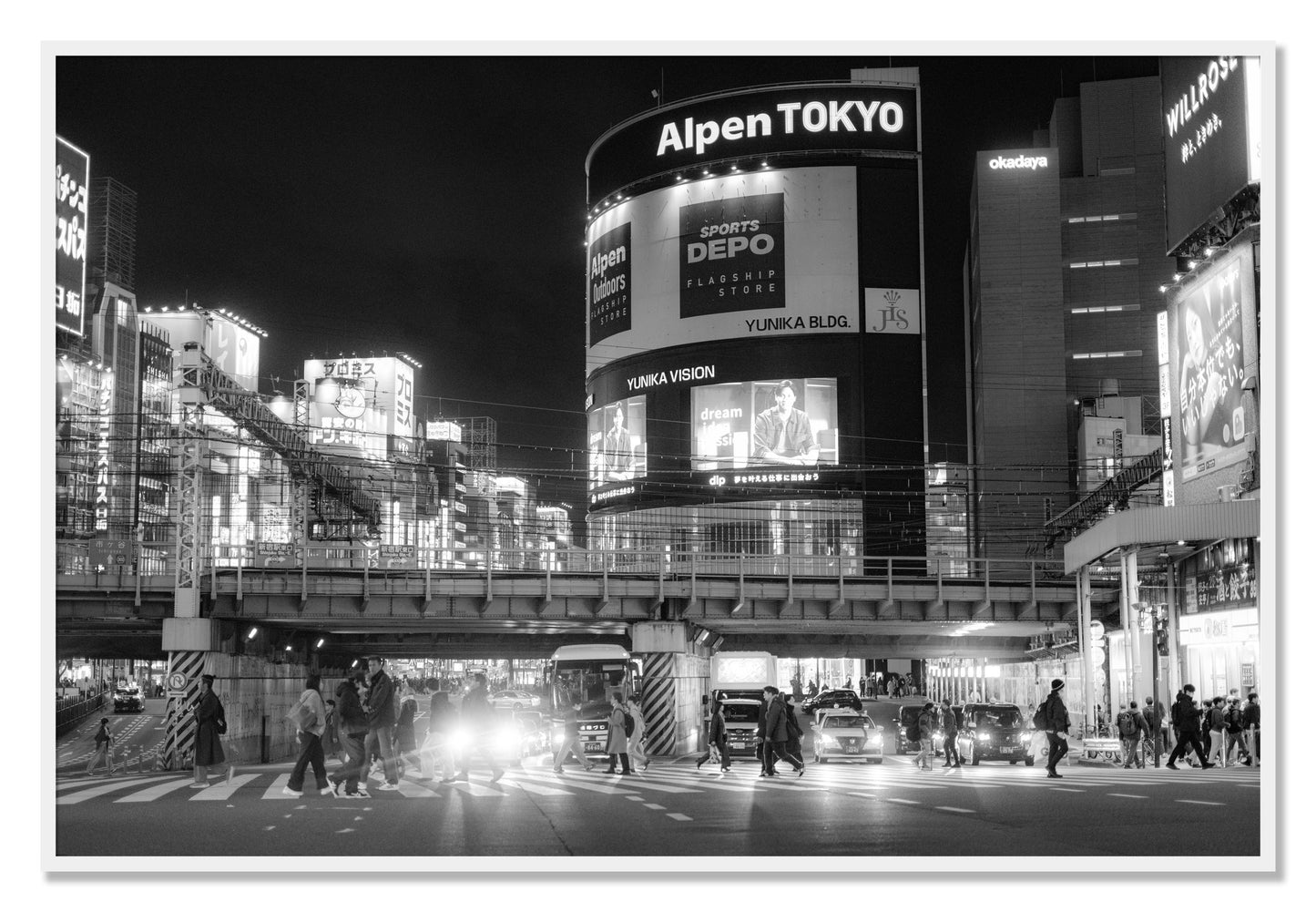 Framed photograph of Night In Tokyo by Dylan Ozanich, White frame, Full Bleed