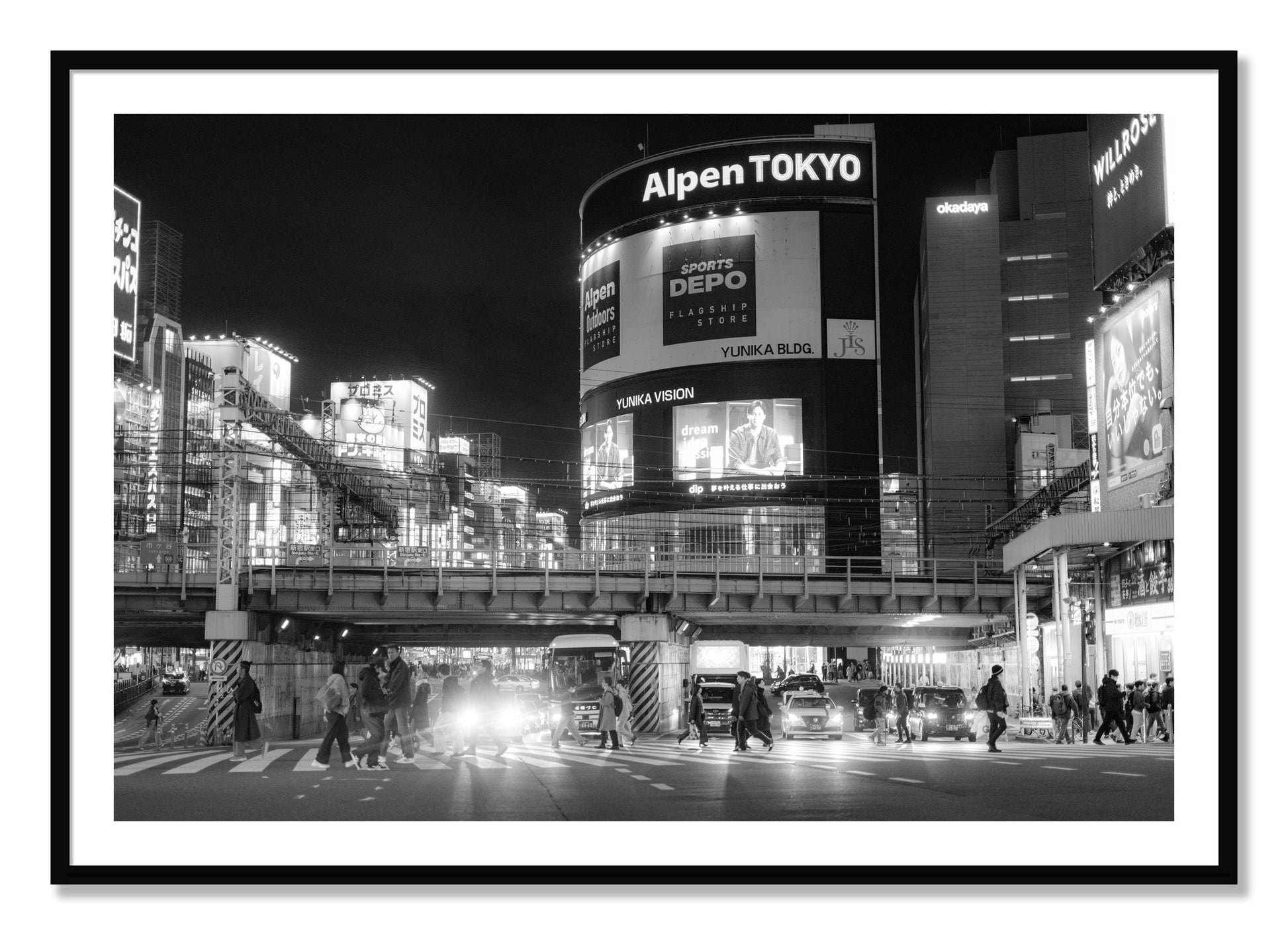 Framed photograph of Night In Tokyo by Dylan Ozanich, Black frame, Borders