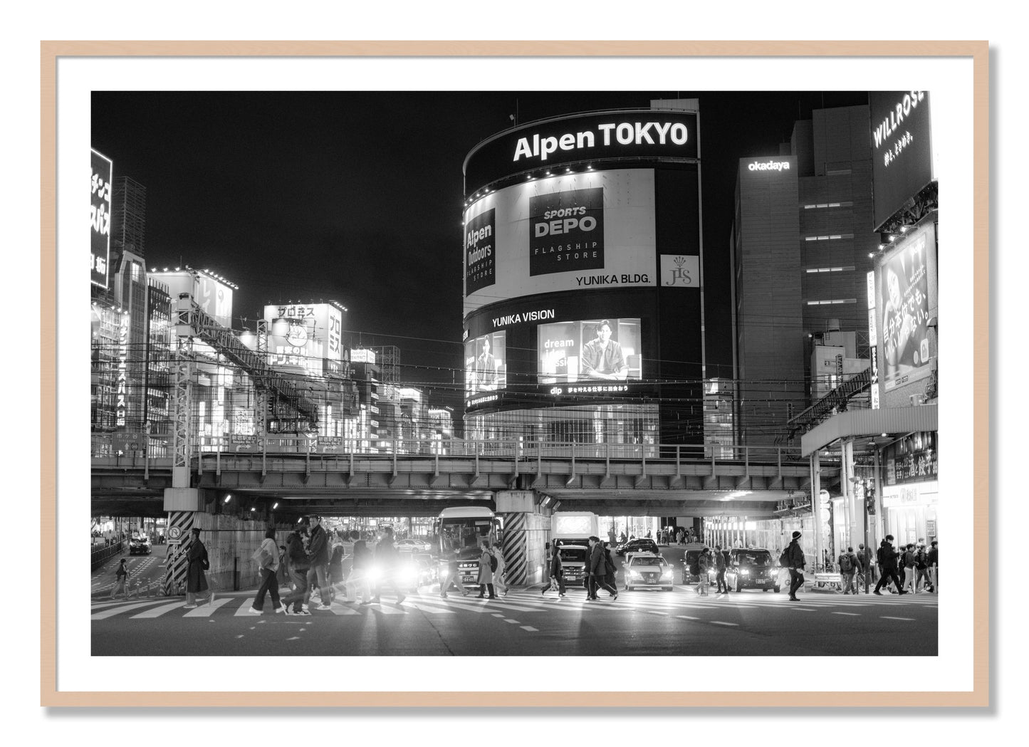 Framed photograph of Night In Tokyo by Dylan Ozanich, Maple frame, Borders
