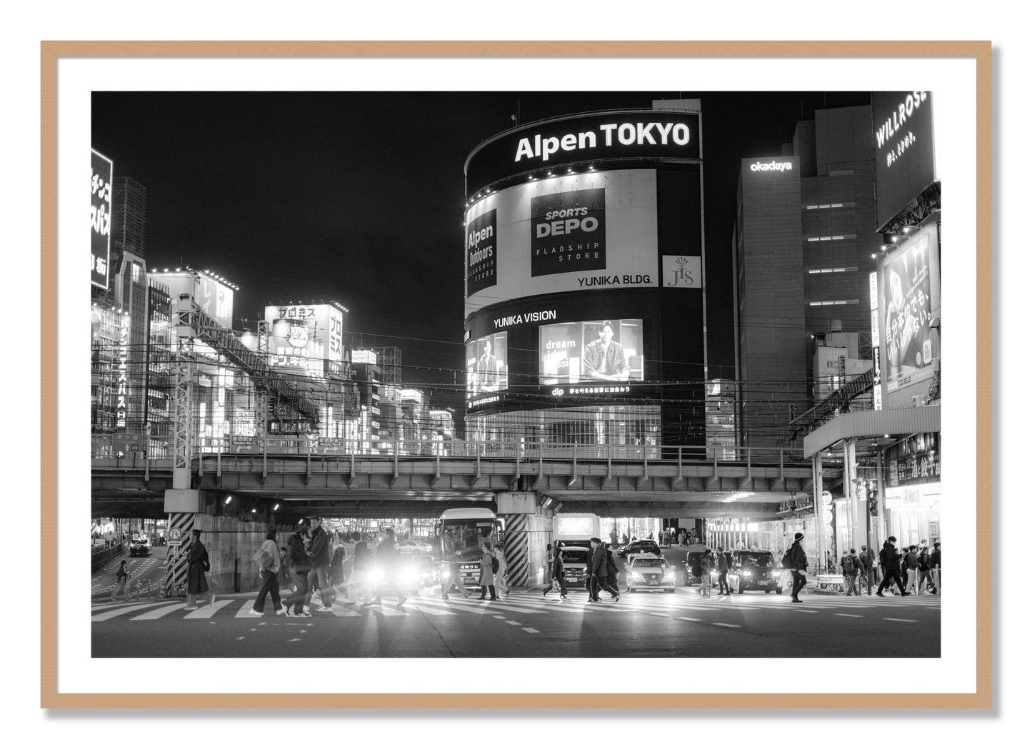 Framed photograph of Night In Tokyo by Dylan Ozanich, Oak frame, Borders
