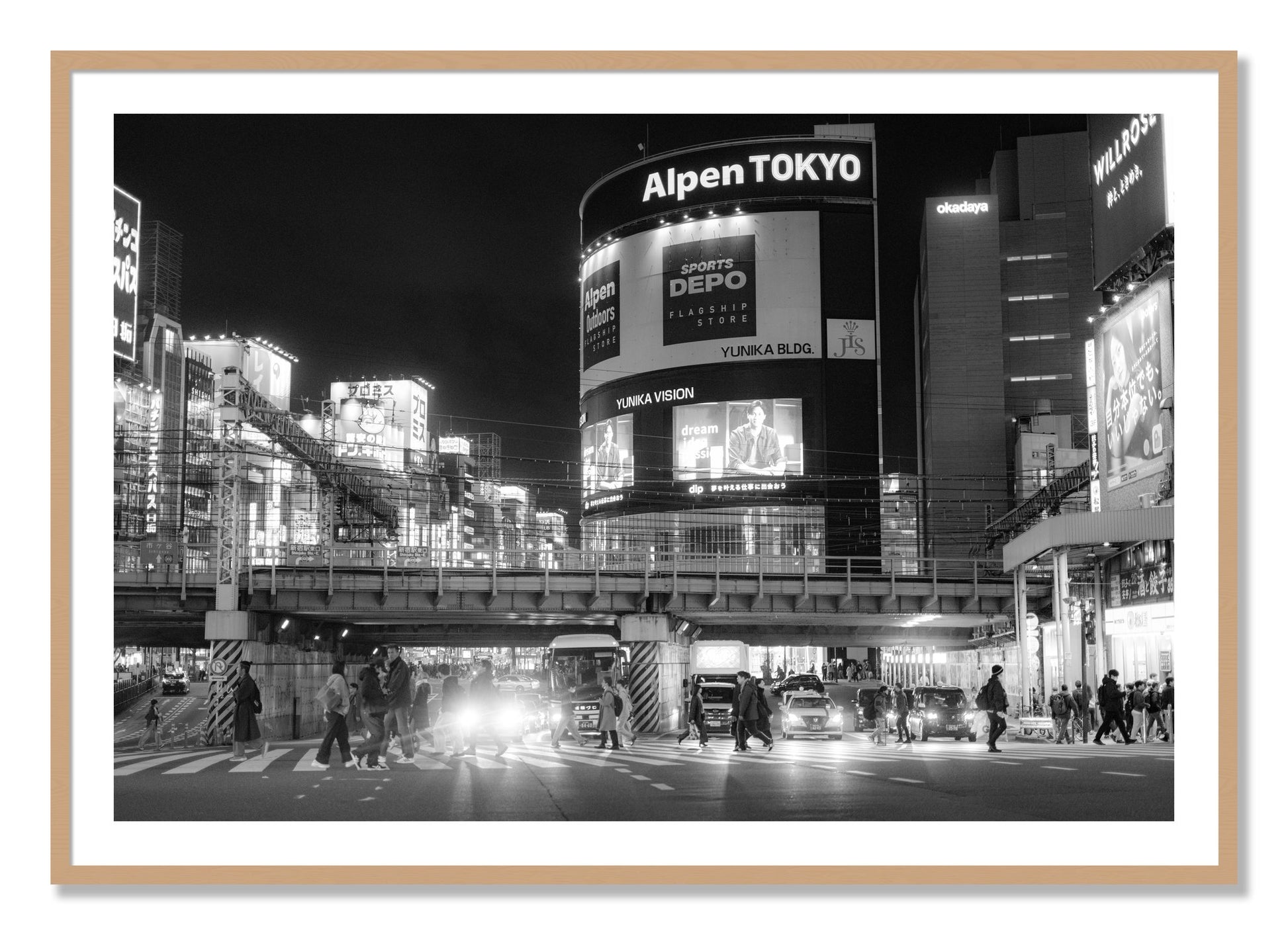 Framed photograph of Night In Tokyo by Dylan Ozanich, Oak frame, Borders