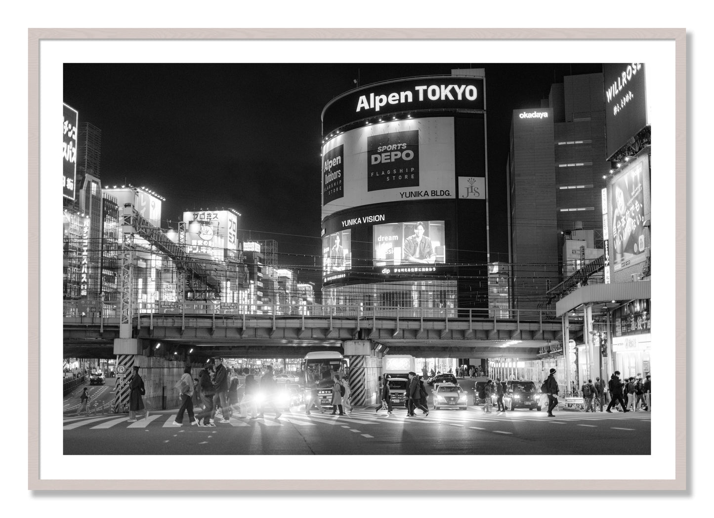 Framed photograph of Night In Tokyo by Dylan Ozanich, White Maple frame, Borders