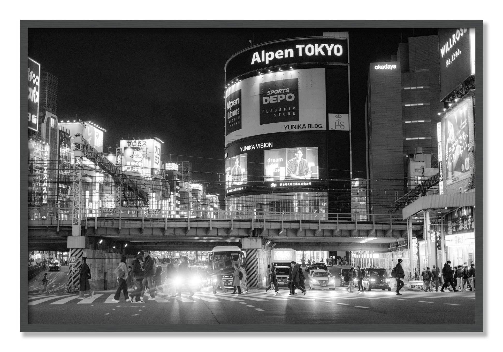 Framed photograph of Night In Tokyo by Dylan Ozanich, Grey frame, Full Bleed