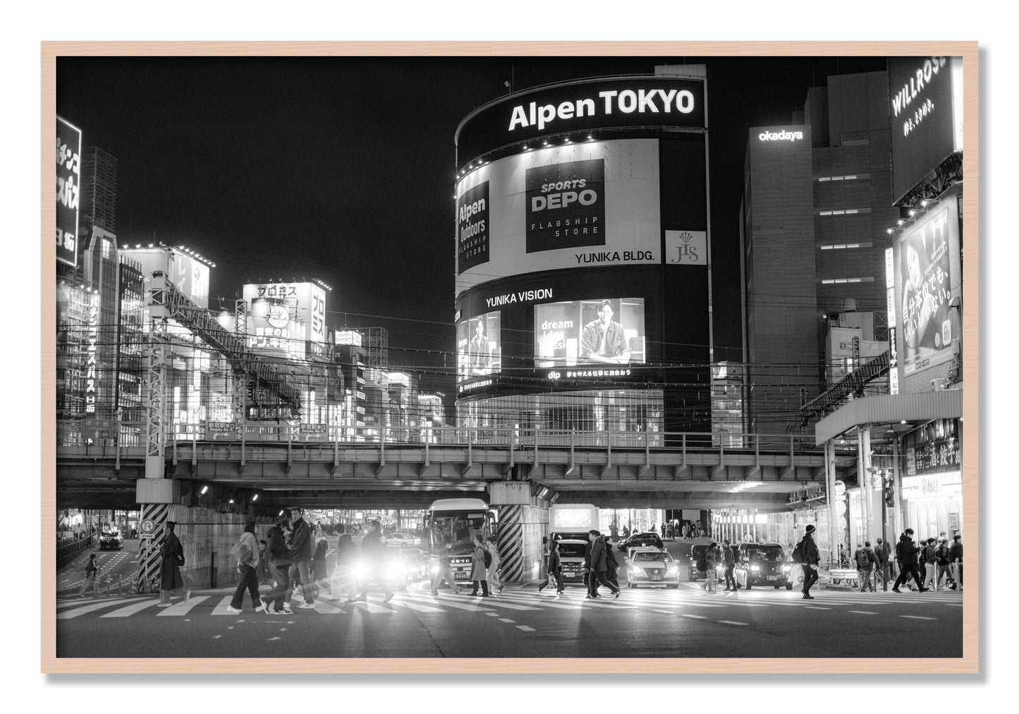 Framed photograph of Night In Tokyo by Dylan Ozanich, Maple frame, Full Bleed