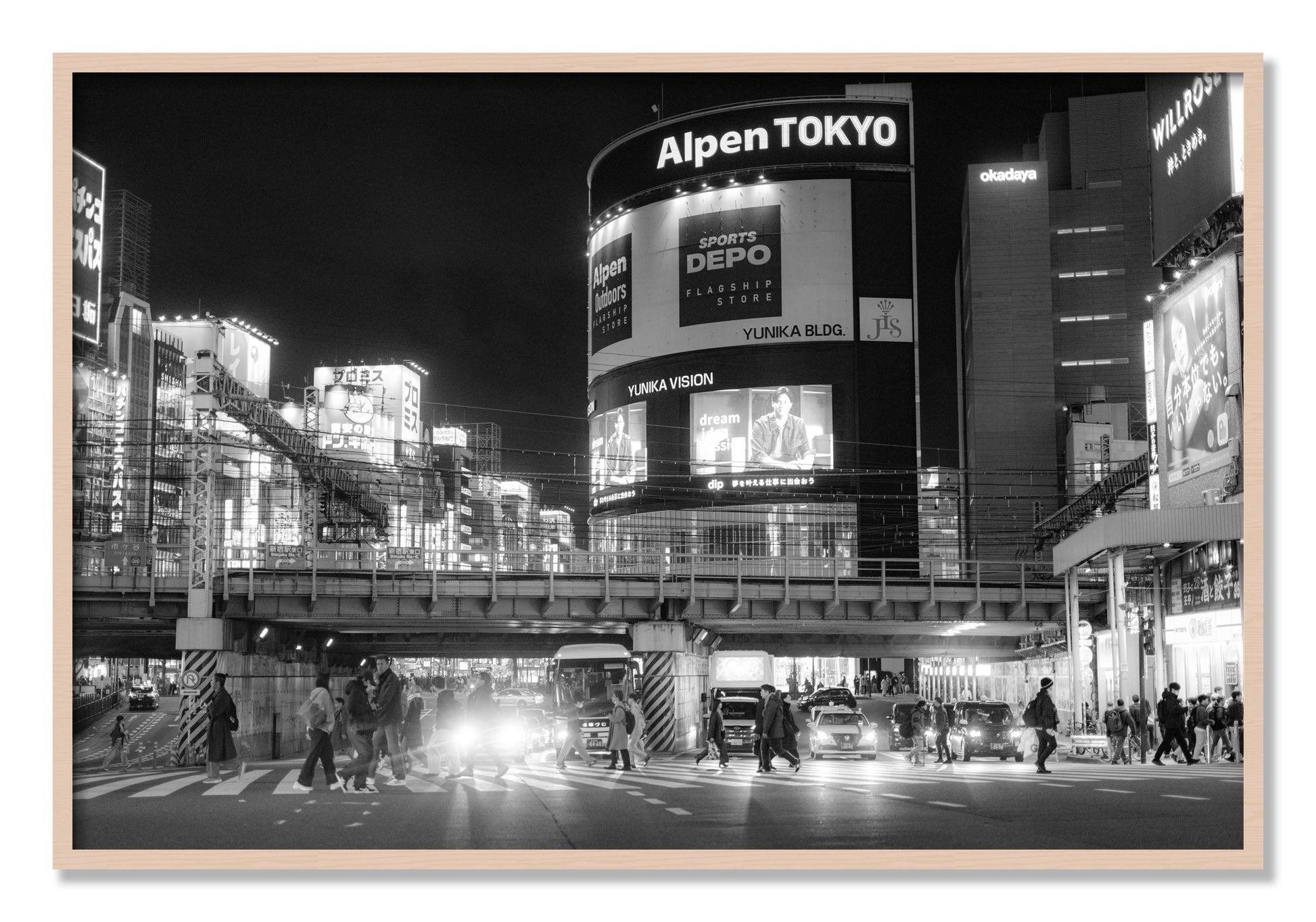 Framed photograph of Night In Tokyo by Dylan Ozanich, Maple frame, Full Bleed