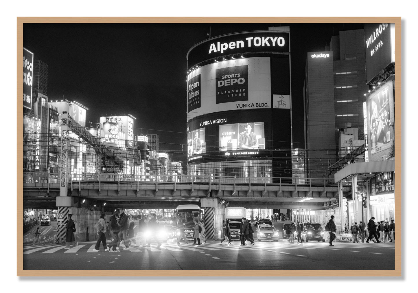 Framed photograph of Night In Tokyo by Dylan Ozanich, Oak frame, Full Bleed