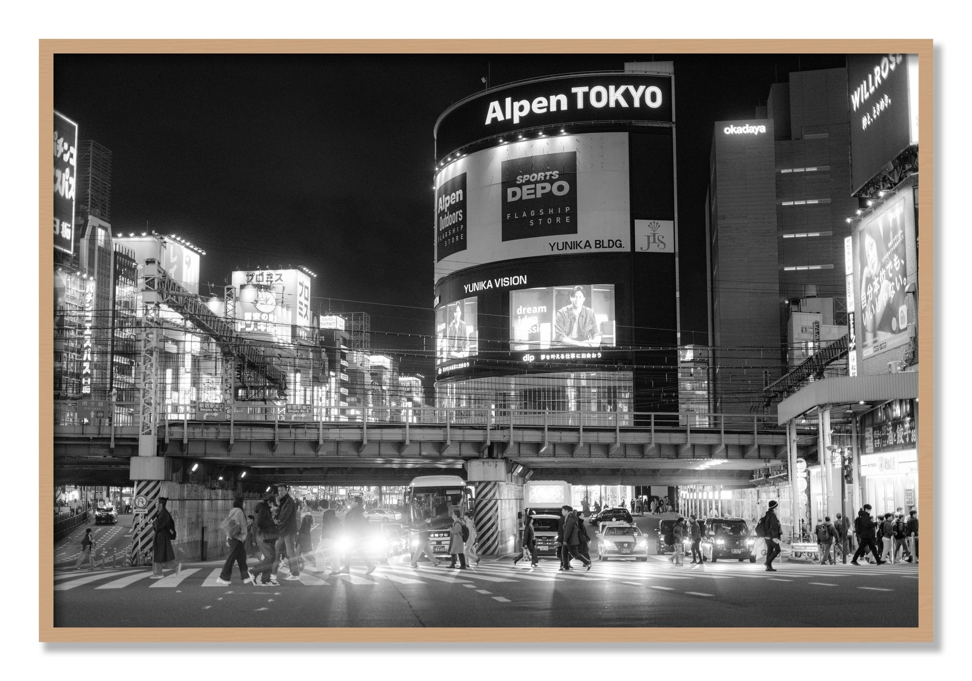 Framed photograph of Night In Tokyo by Dylan Ozanich, Oak frame, Full Bleed