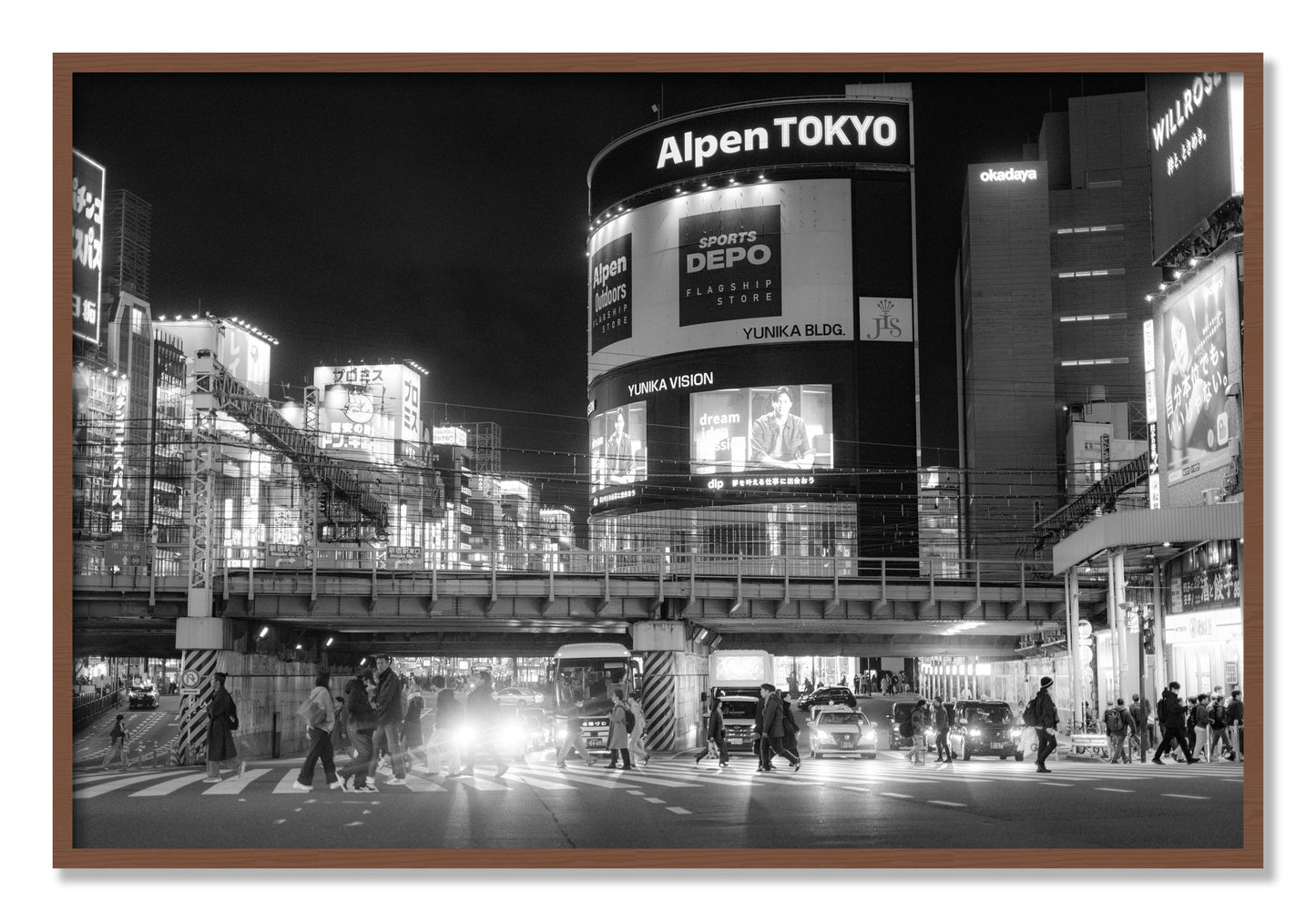 Framed photograph of Night In Tokyo by Dylan Ozanich, Walnut frame, Full Bleed