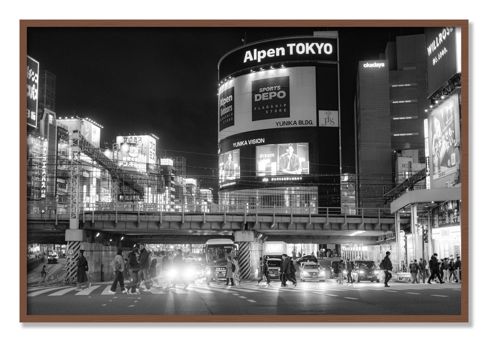 Framed photograph of Night In Tokyo by Dylan Ozanich, Walnut frame, Full Bleed