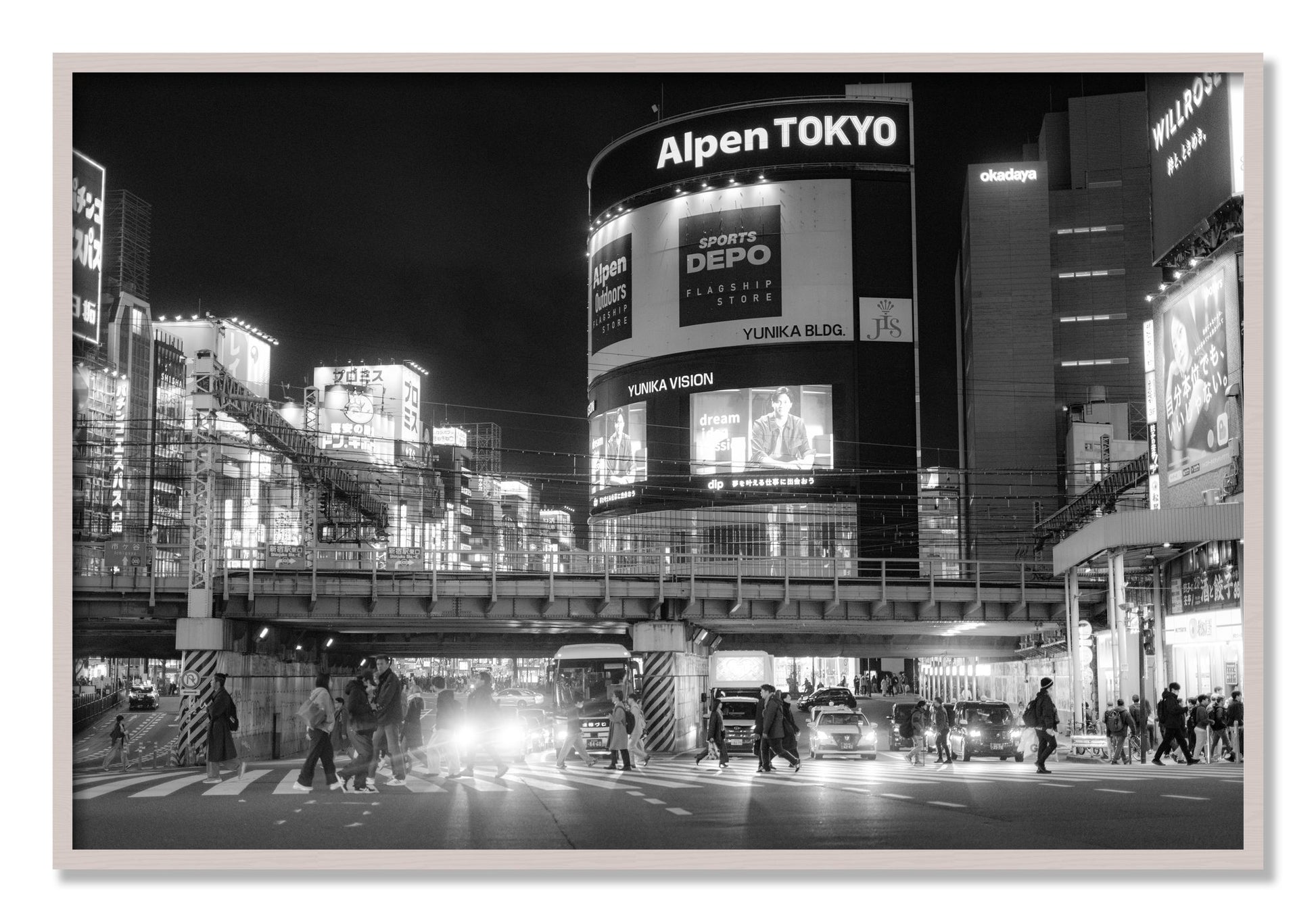 Framed photograph of Night In Tokyo by Dylan Ozanich, White Maple frame, Full Bleed