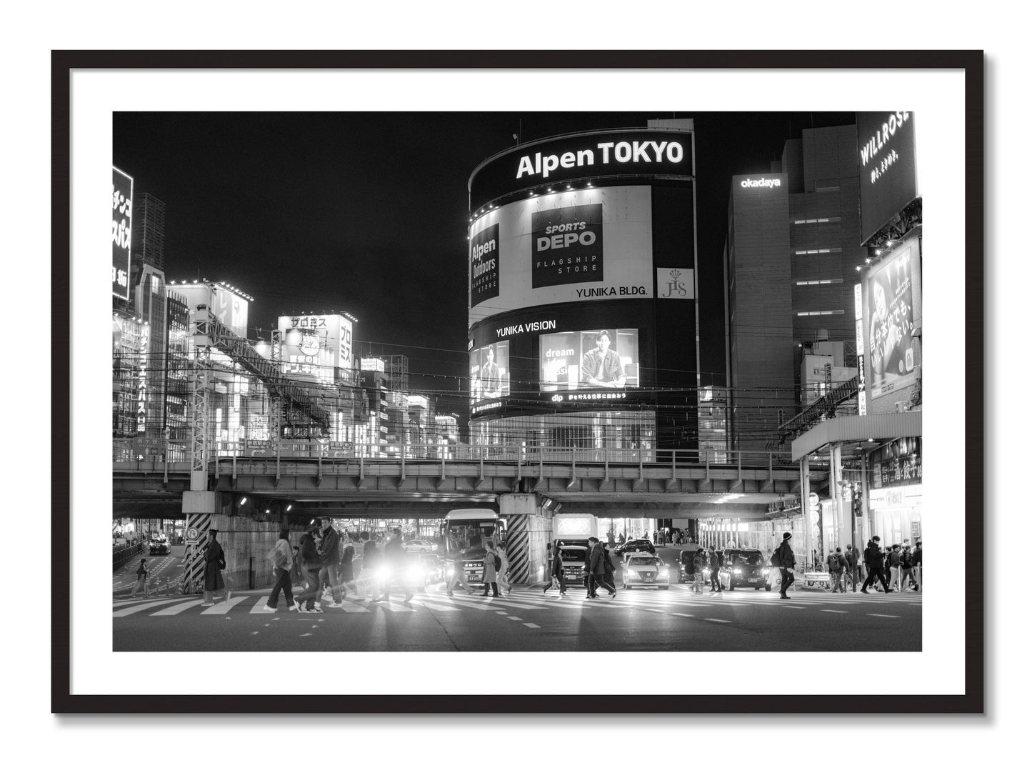 Framed photograph of Night In Tokyo by Dylan Ozanich, Black Walnut frame, Borders