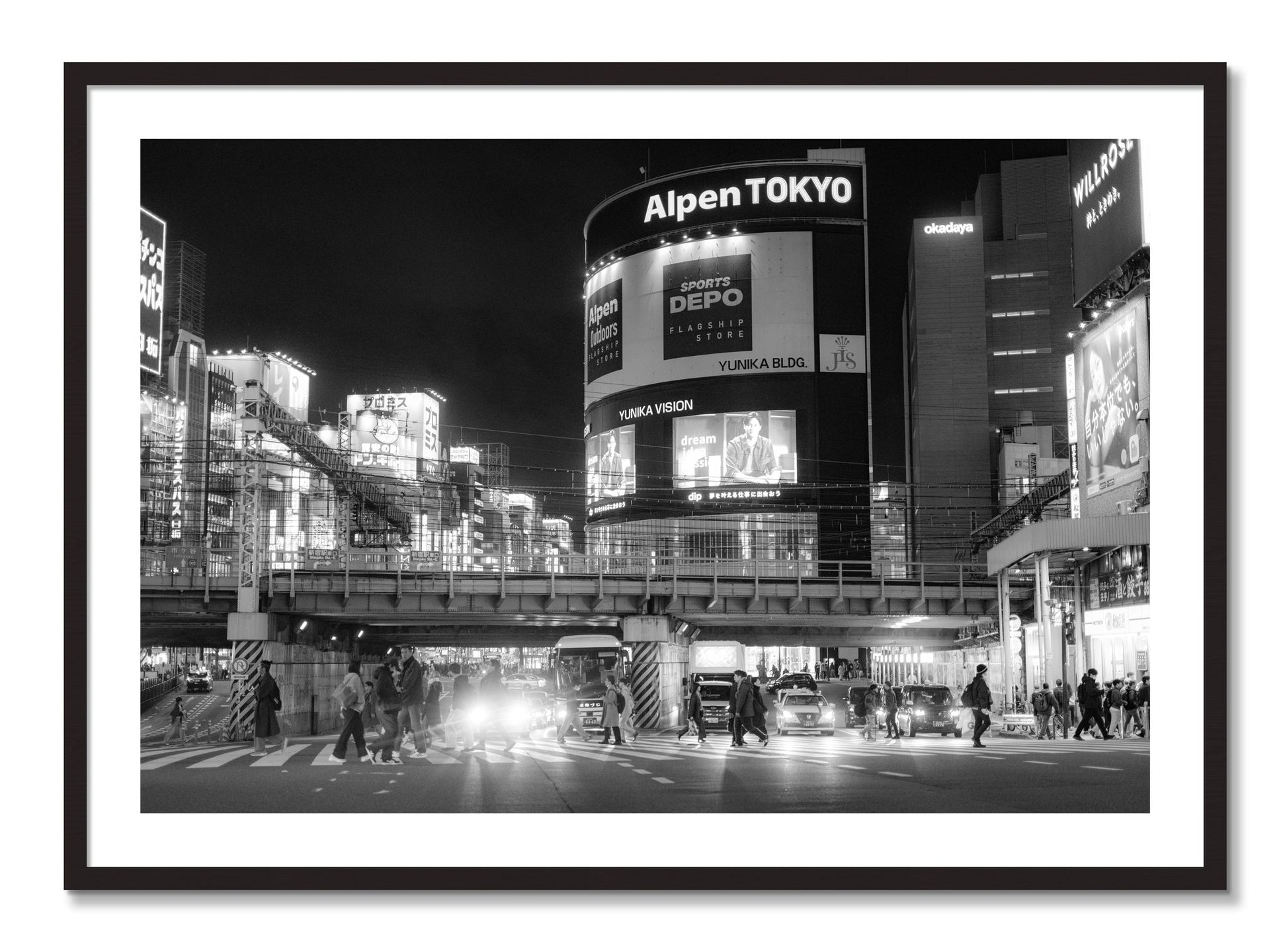 Framed photograph of Night In Tokyo by Dylan Ozanich, Black Walnut frame, Borders
