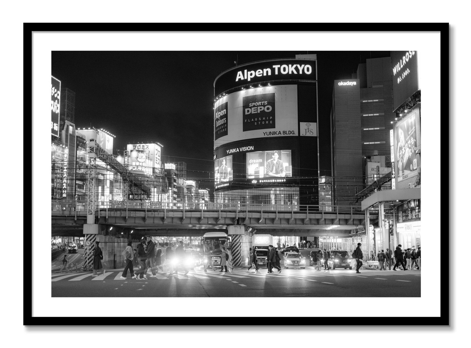 Framed photograph of Night In Tokyo by Dylan Ozanich, Black frame, Borders