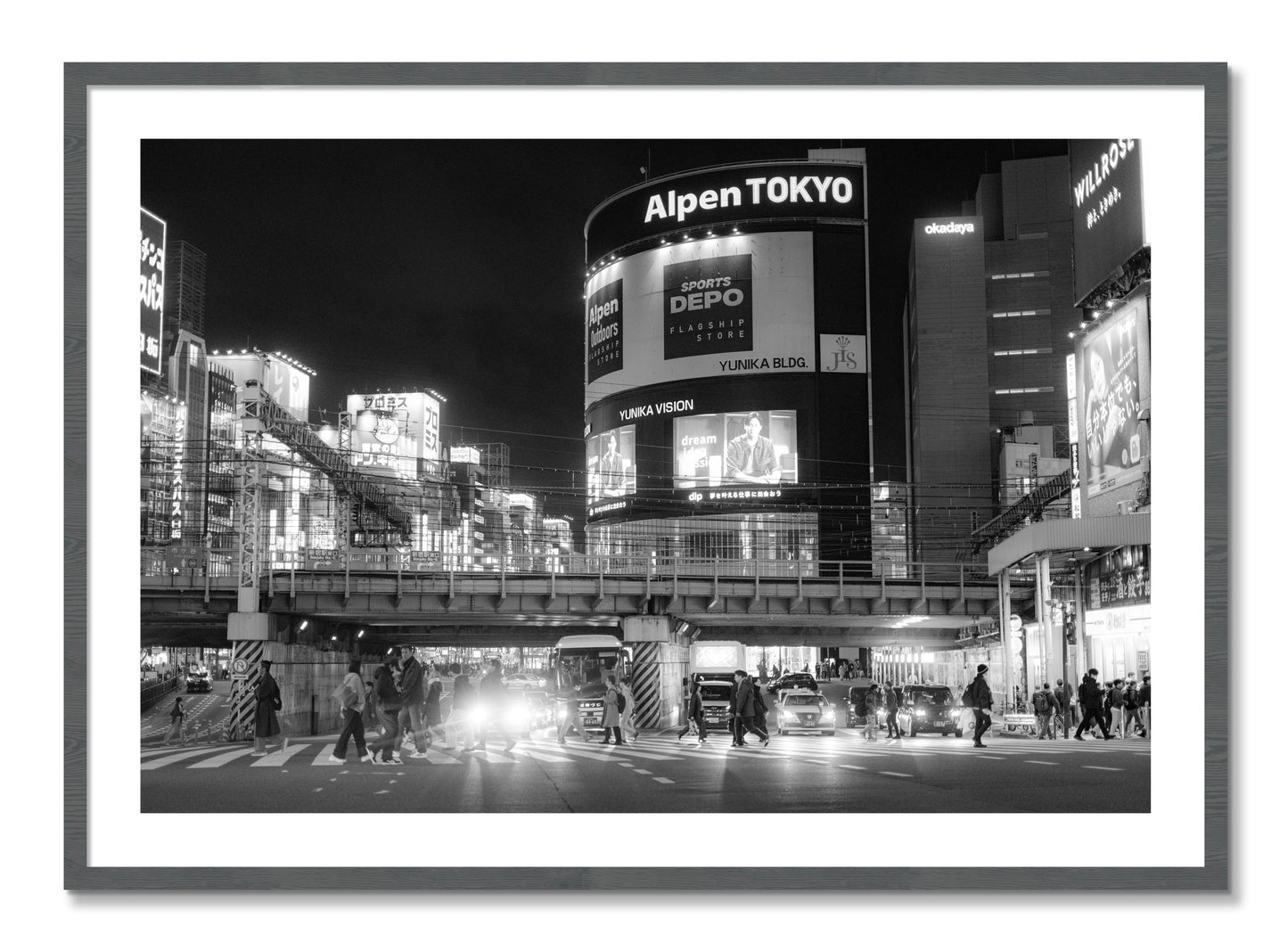 Framed photograph of Night In Tokyo by Dylan Ozanich, Grey frame, Borders