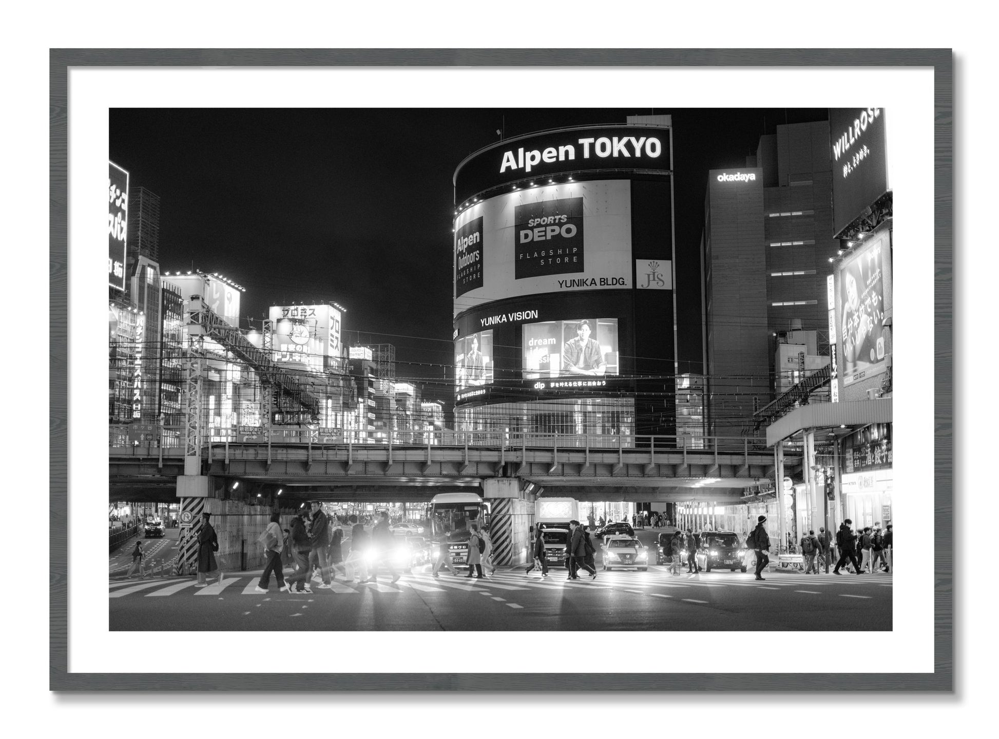 Framed photograph of Night In Tokyo by Dylan Ozanich, Grey frame, Borders