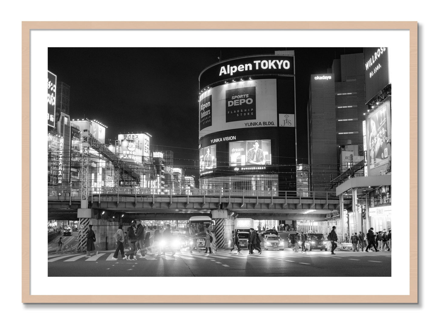 Framed photograph of Night In Tokyo by Dylan Ozanich, Maple frame, Borders