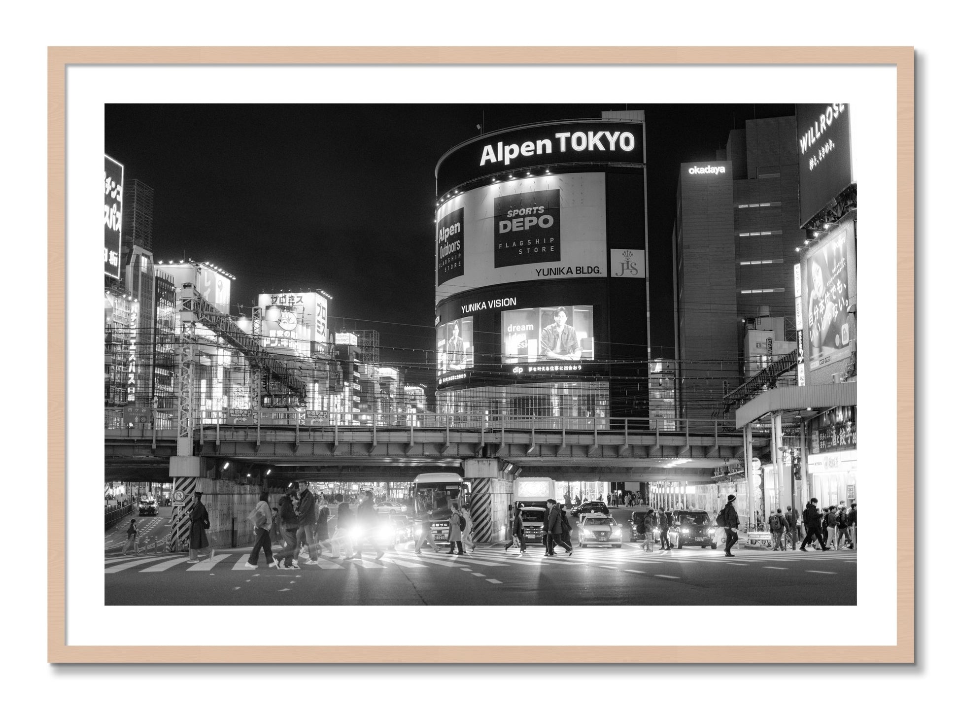Framed photograph of Night In Tokyo by Dylan Ozanich, Maple frame, Borders