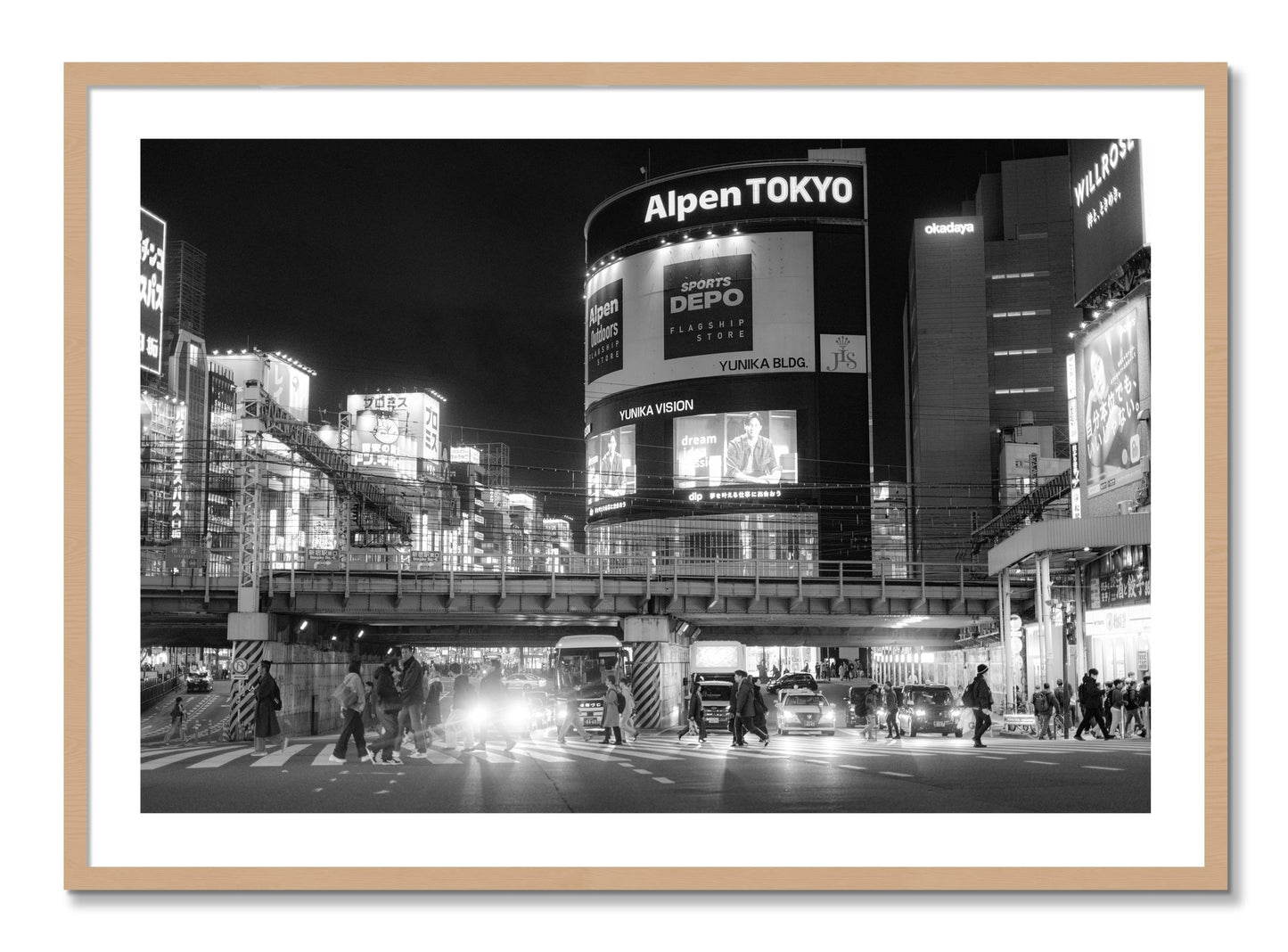 Framed photograph of Night In Tokyo by Dylan Ozanich, Oak frame, Borders