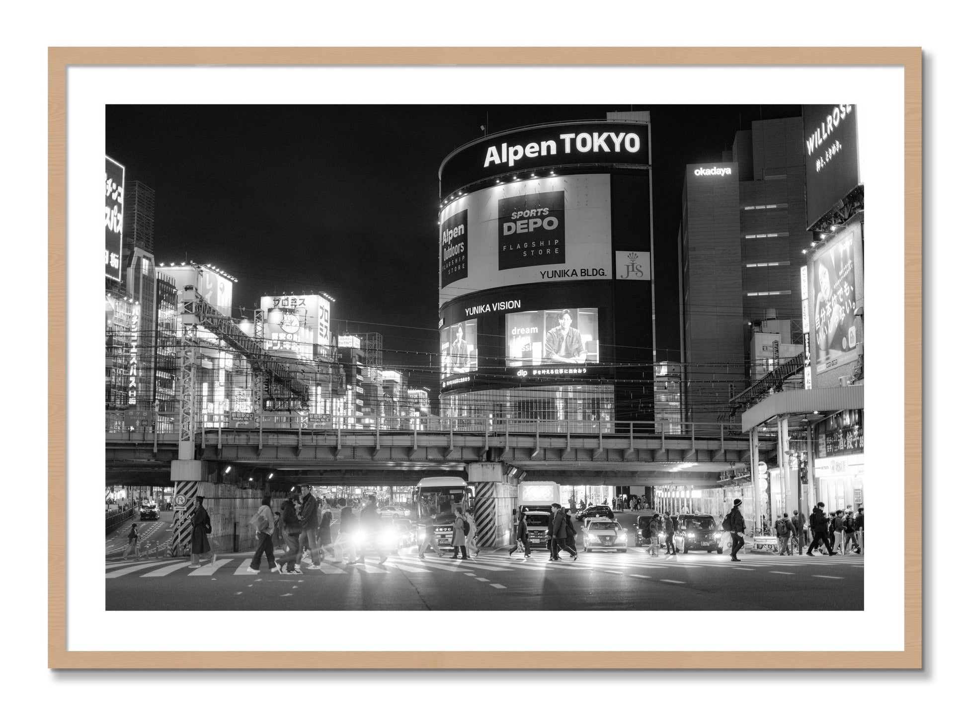 Framed photograph of Night In Tokyo by Dylan Ozanich, Oak frame, Borders