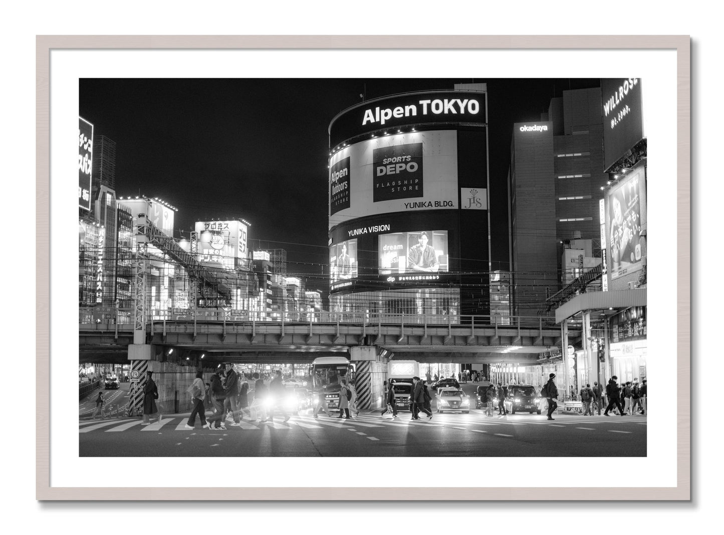 Framed photograph of Night In Tokyo by Dylan Ozanich, White Maple frame, Borders