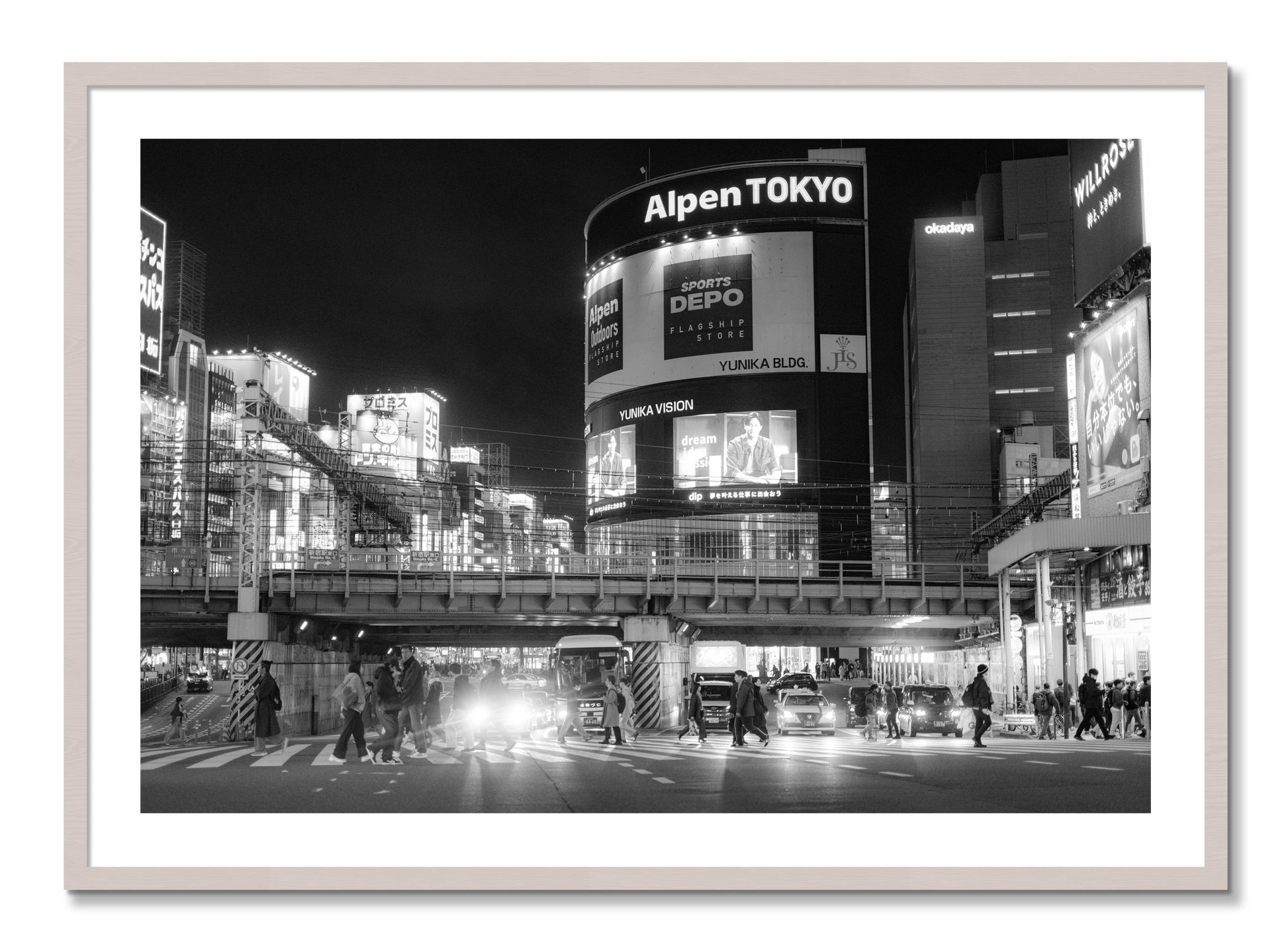Framed photograph of Night In Tokyo by Dylan Ozanich, White Maple frame, Borders