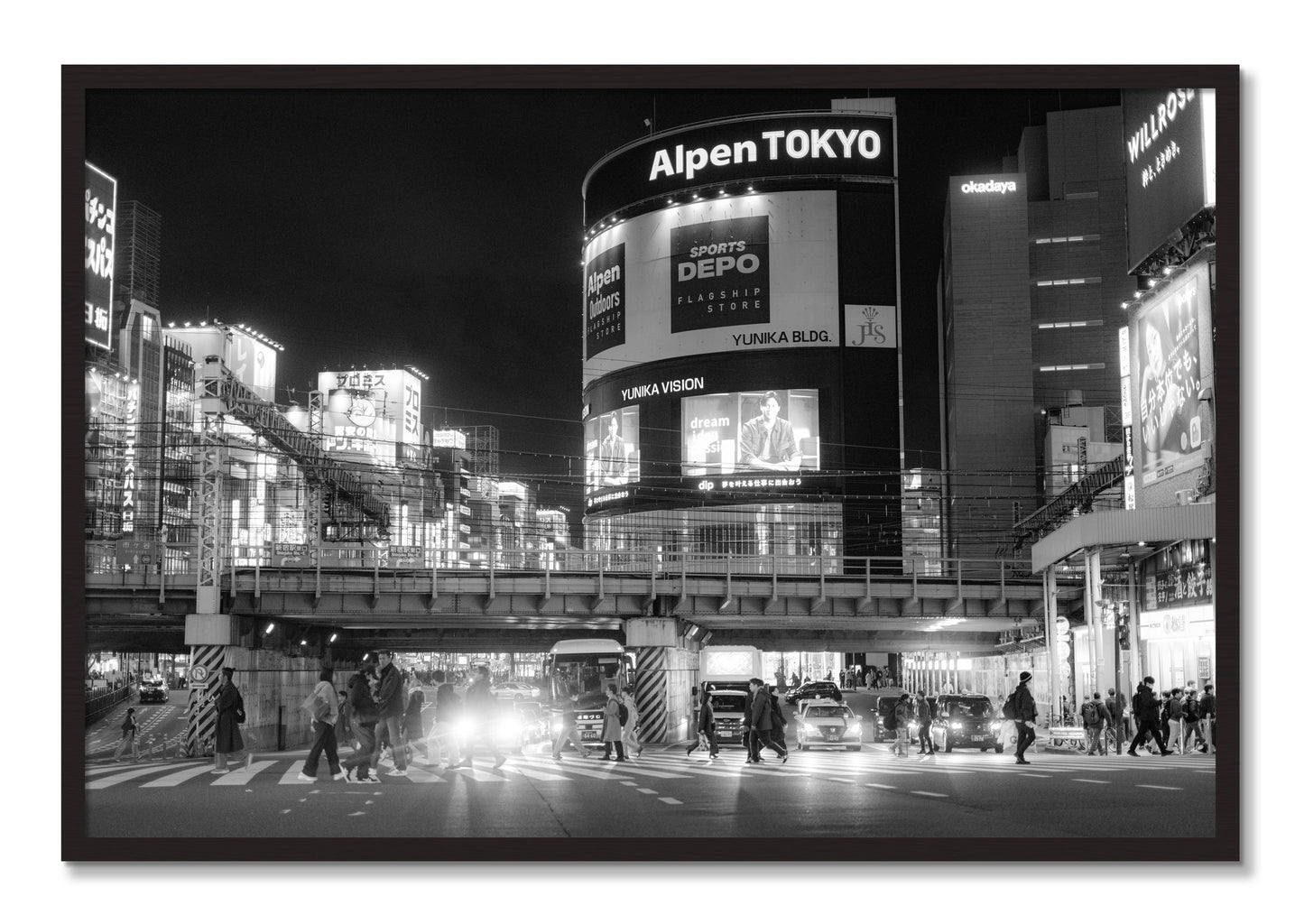 Framed photograph of Night In Tokyo by Dylan Ozanich, Black Walnut frame, Full Bleed