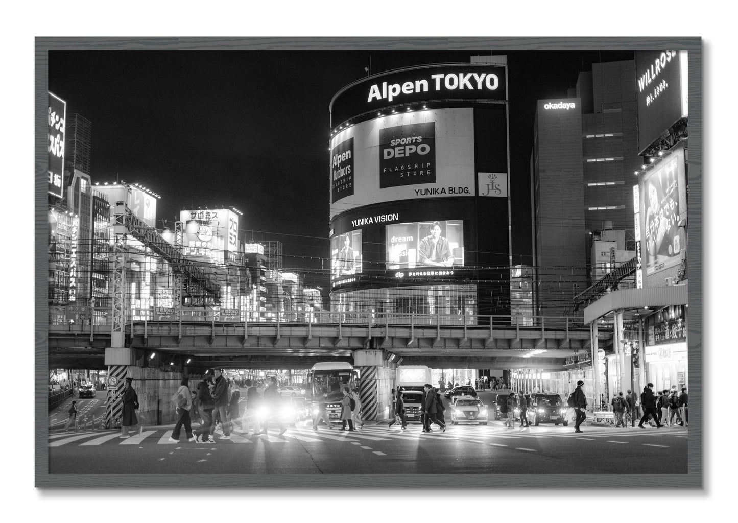 Framed photograph of Night In Tokyo by Dylan Ozanich, Grey frame, Full Bleed