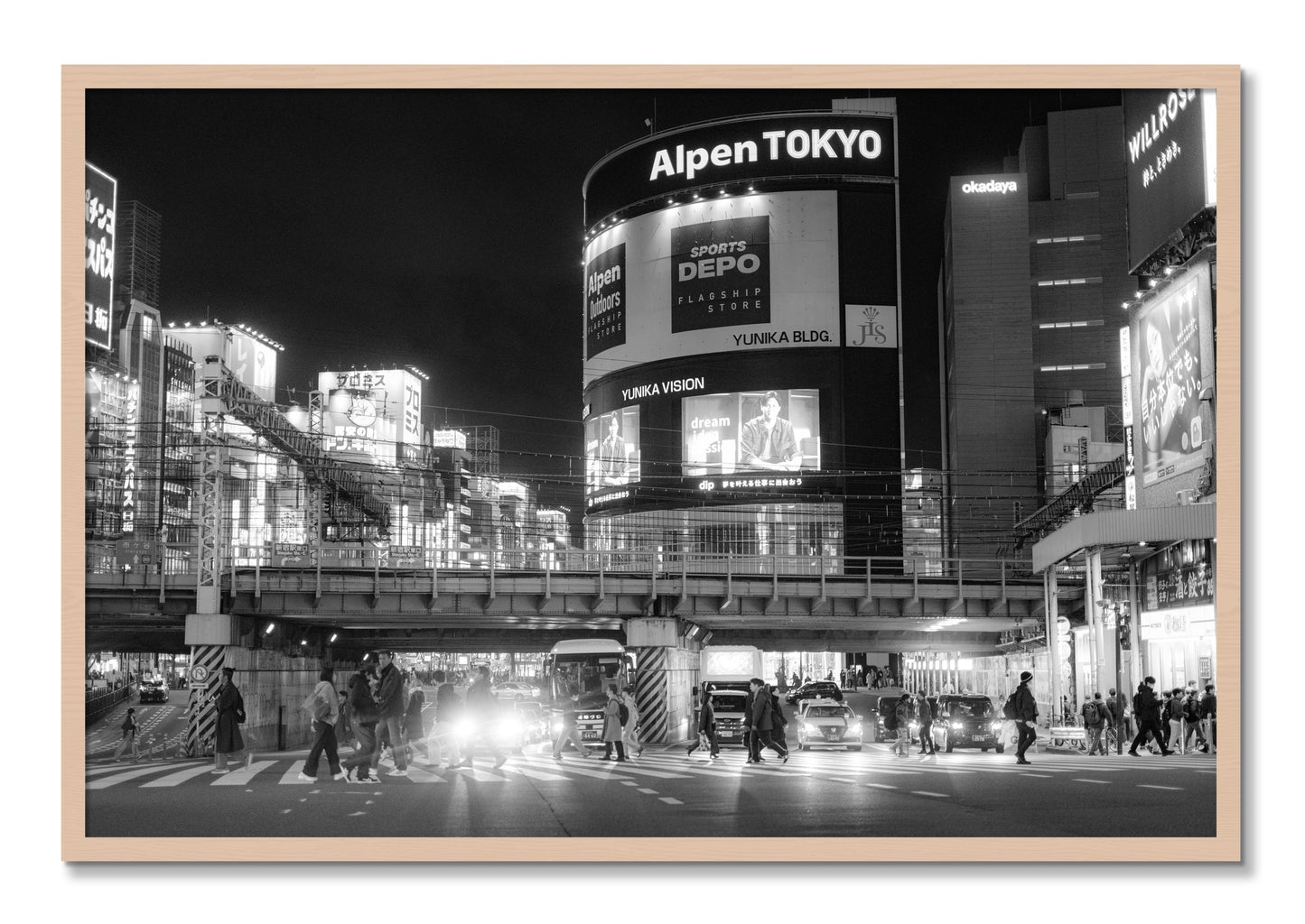 Framed photograph of Night In Tokyo by Dylan Ozanich, Maple frame, Full Bleed